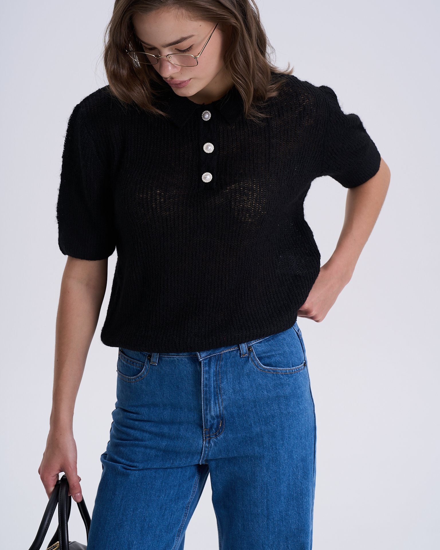 Polo knit jumper, Black — photo 2