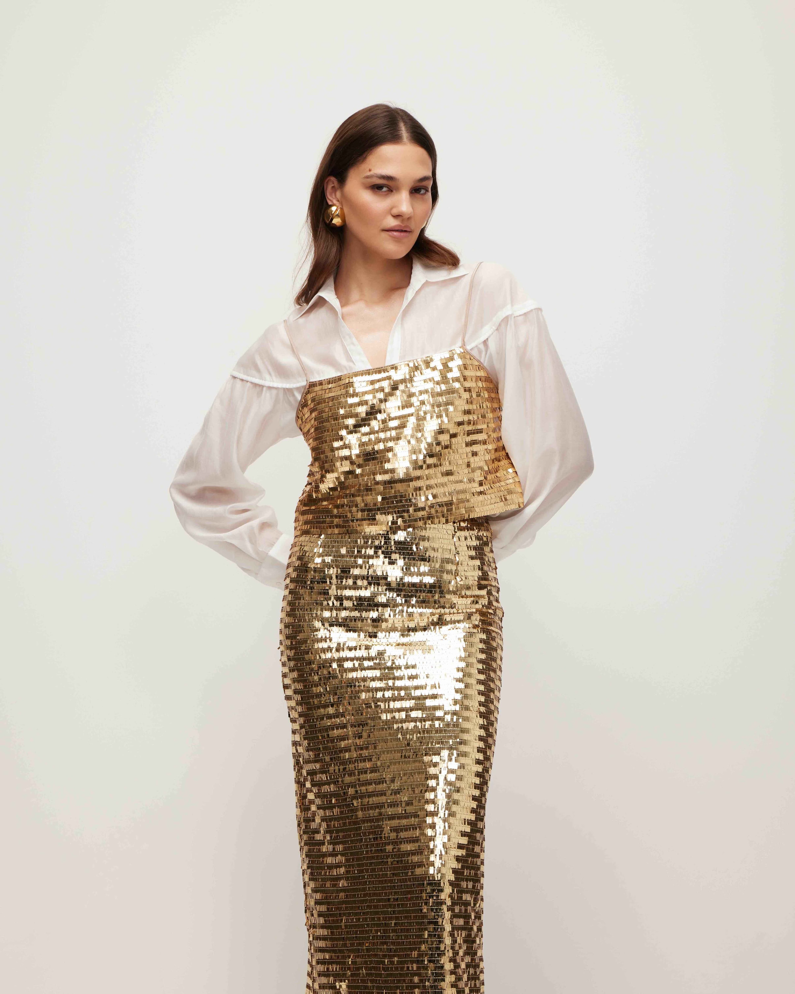 Sequin midi skirt, Gold — photo 5