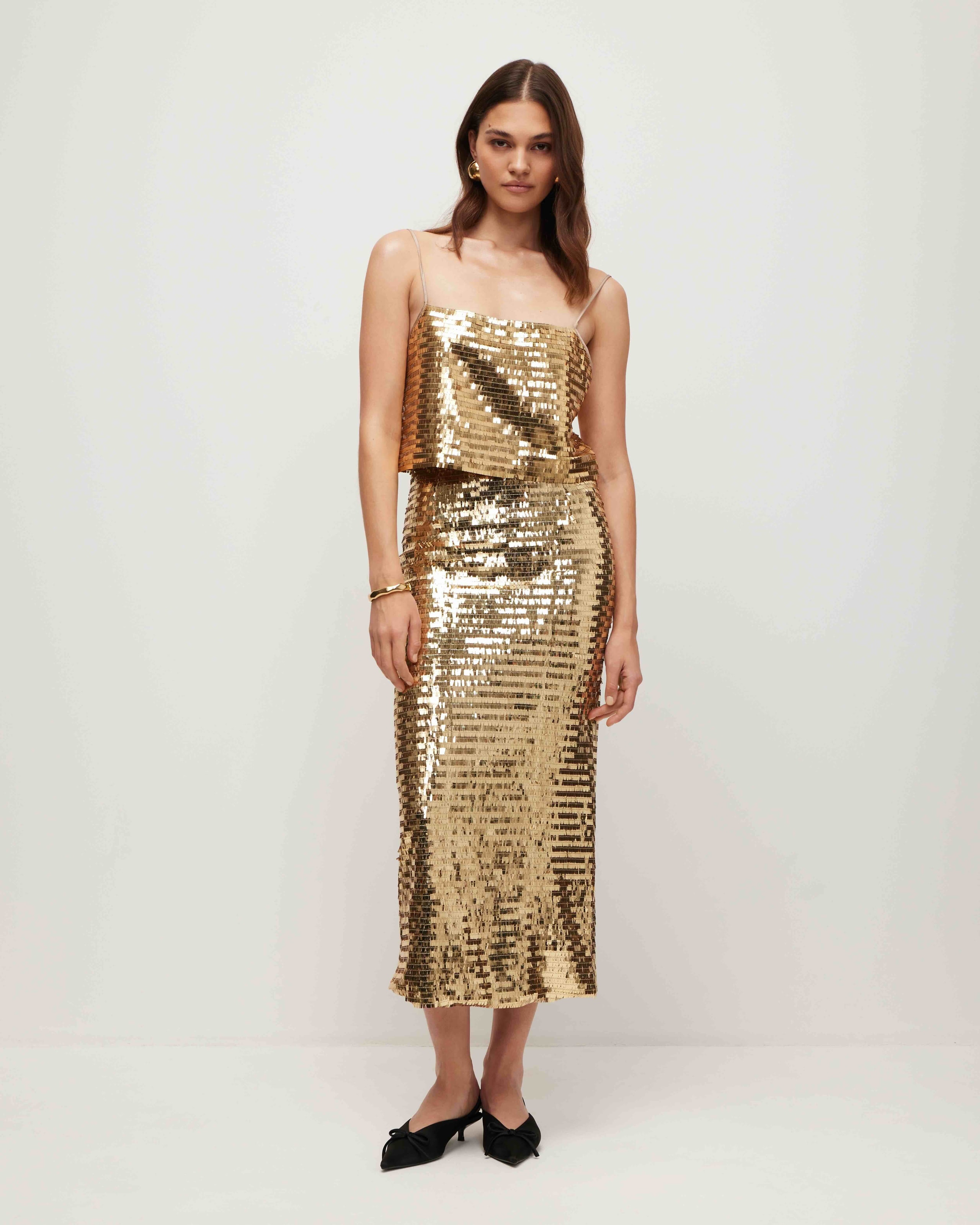 Sequin midi skirt, Gold — photo 2