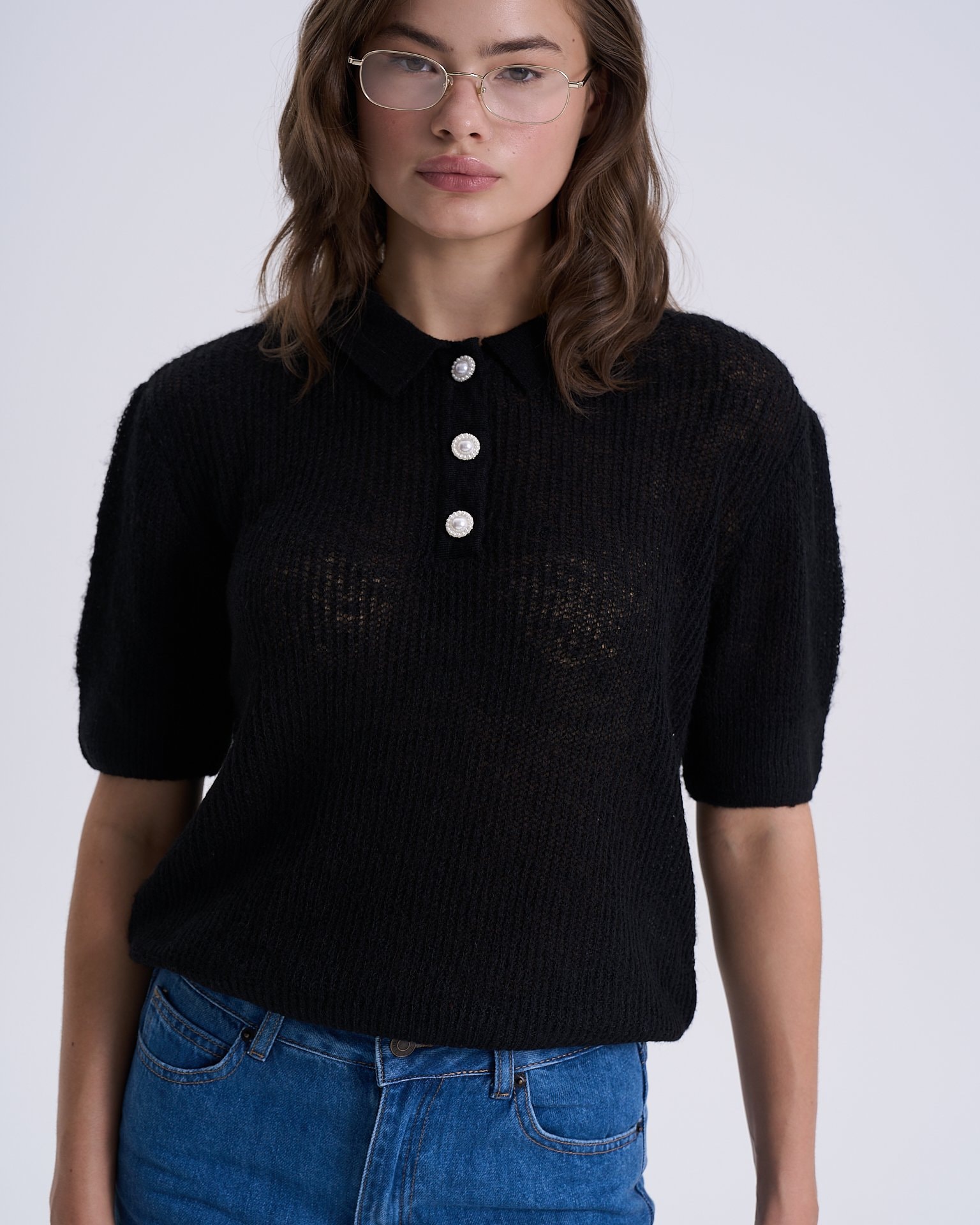 Polo knit jumper, Black — photo 8
