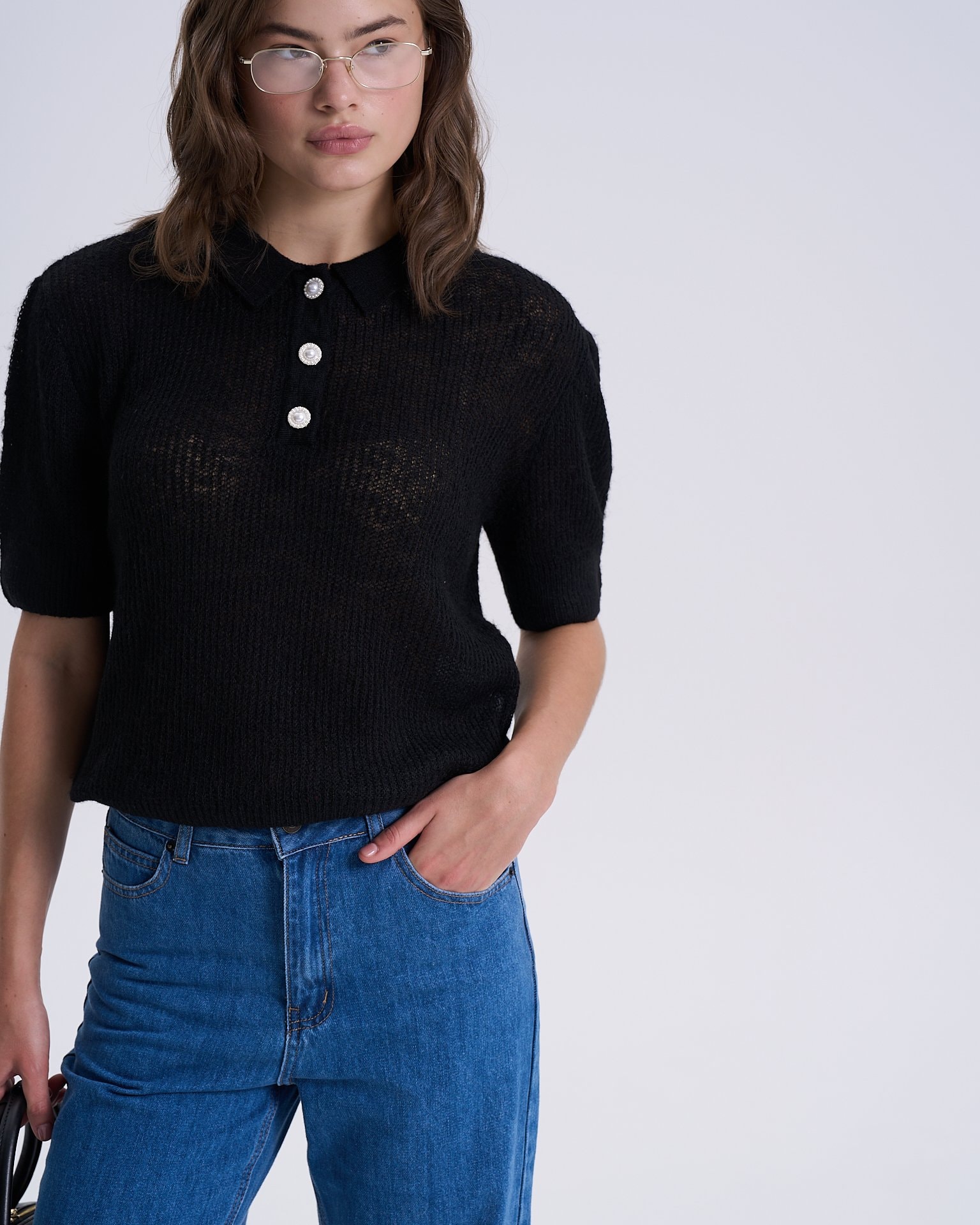 Polo knit jumper, Black — photo 7