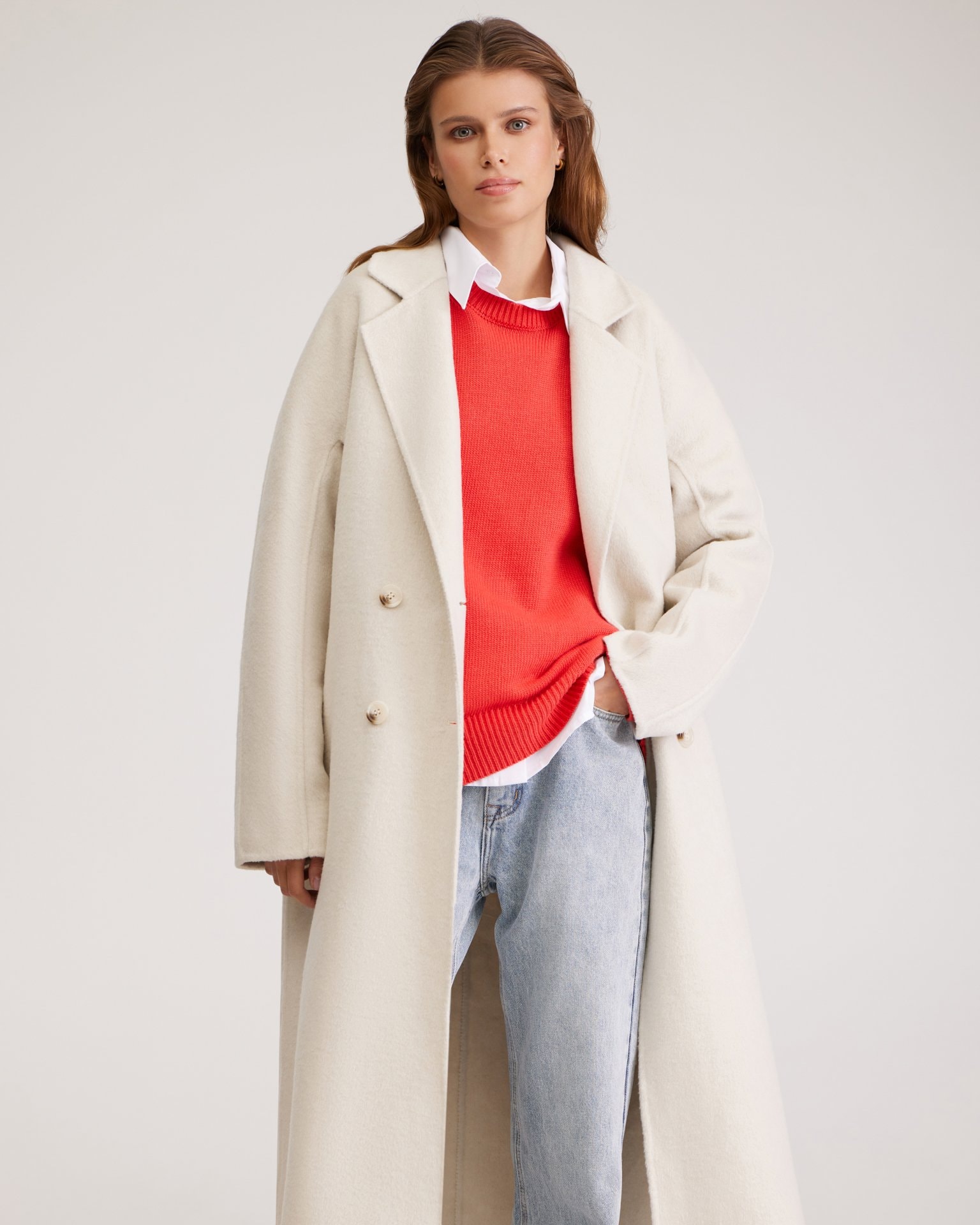 Coat with a raglan sleeve, White — photo 2