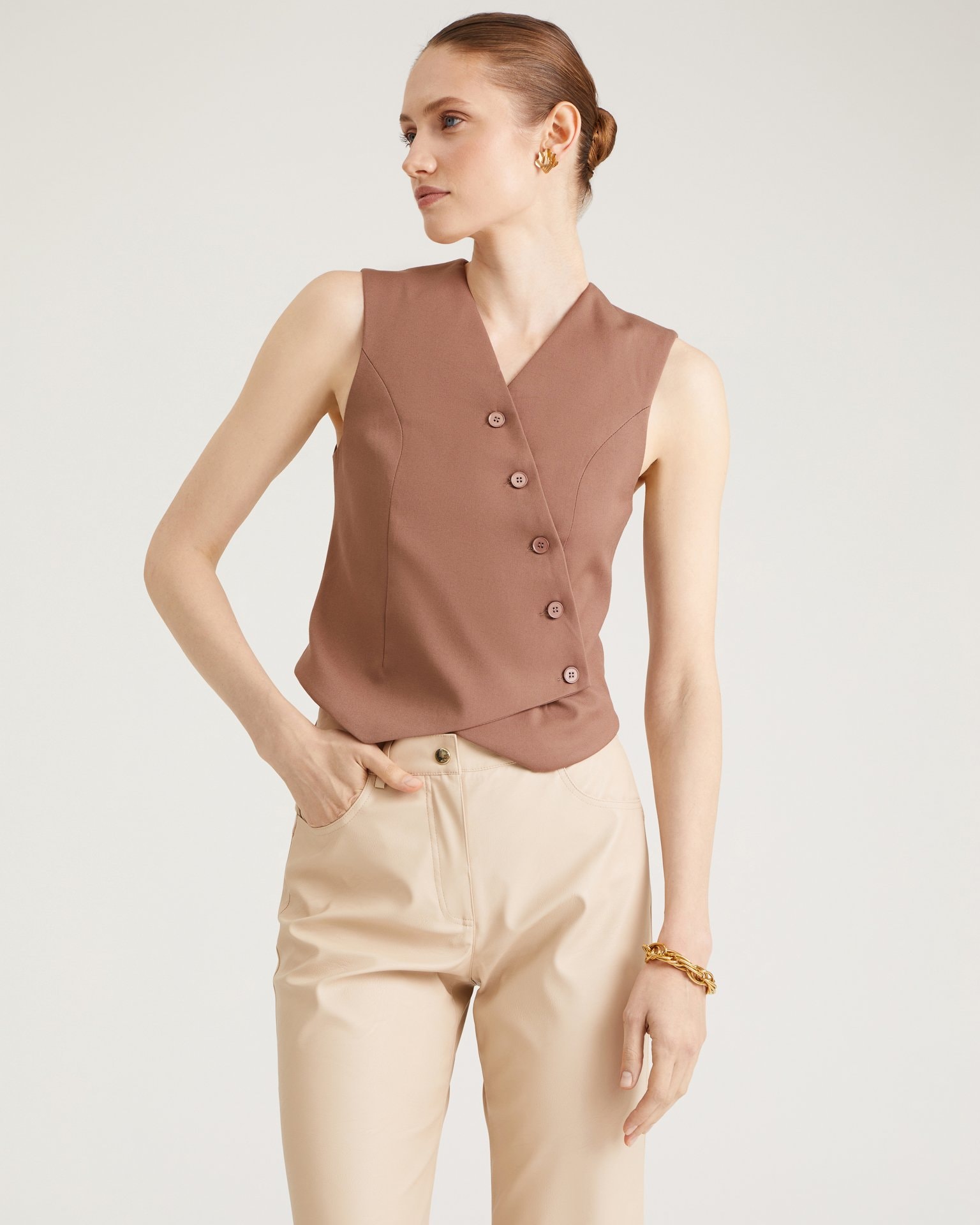 Button-front waistcoat, Cappuccino — photo 6