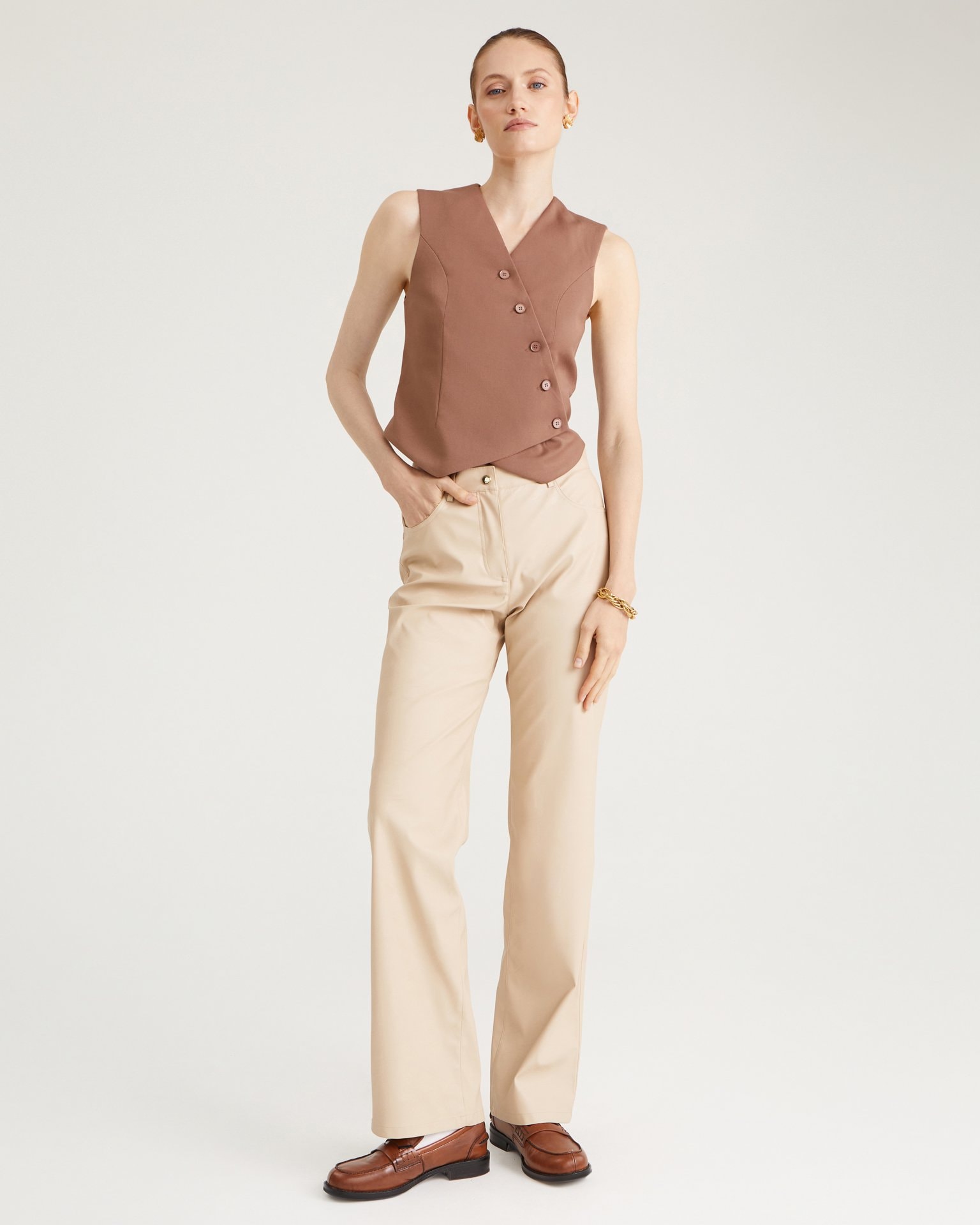 Button-front waistcoat, Cappuccino — photo 3