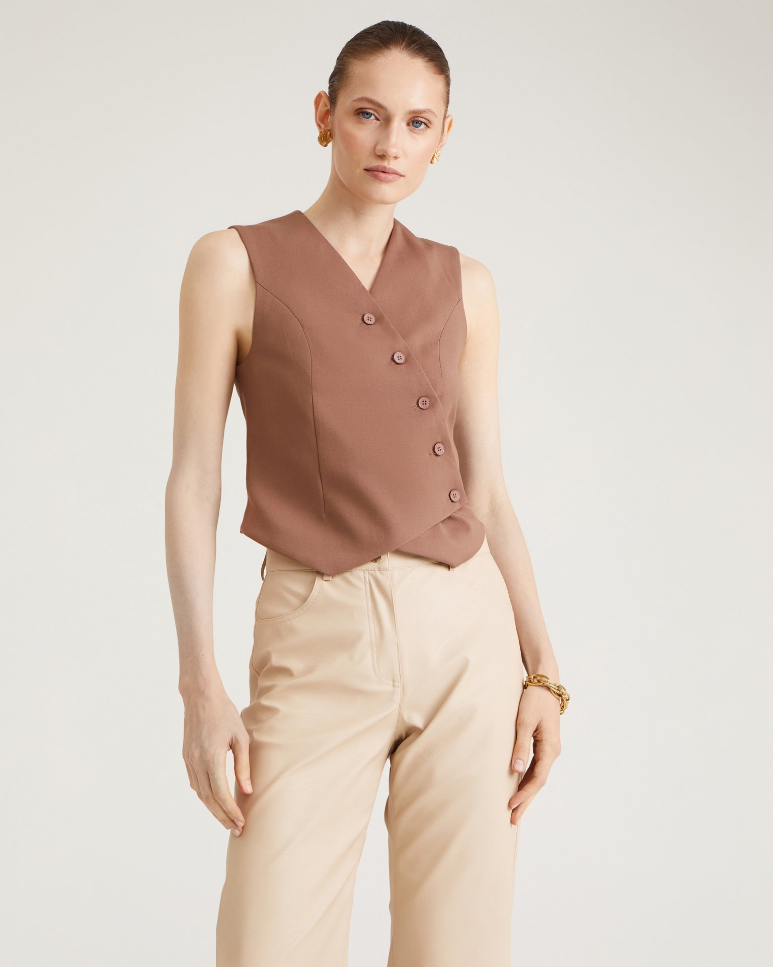 Button-front waistcoat, Cappuccino — photo 2