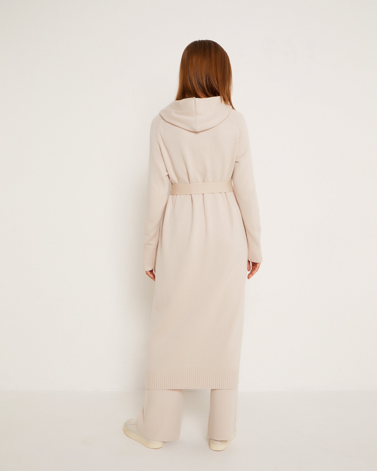 Long hooded cardigan, Beige — photo 4