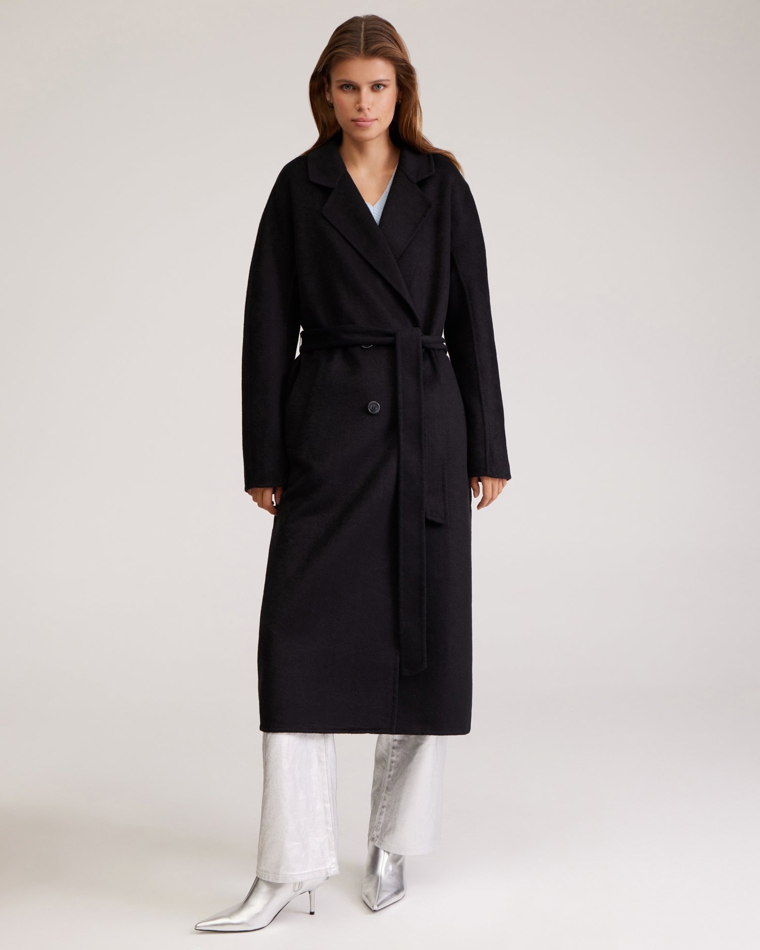 Black Double-Breasted Coat, Black — photo 4