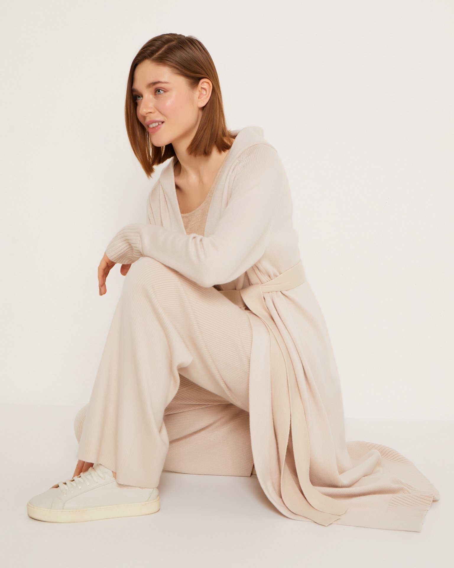 Long hooded cardigan, Beige — photo 5