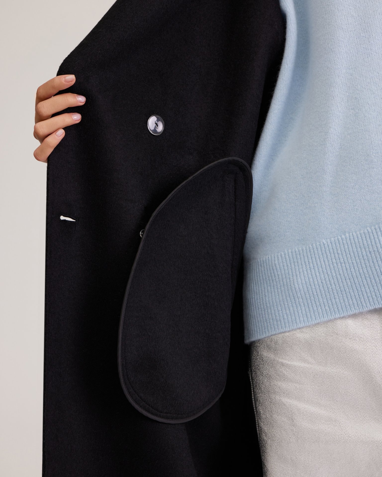 Black Double-Breasted Coat, Black — photo 10
