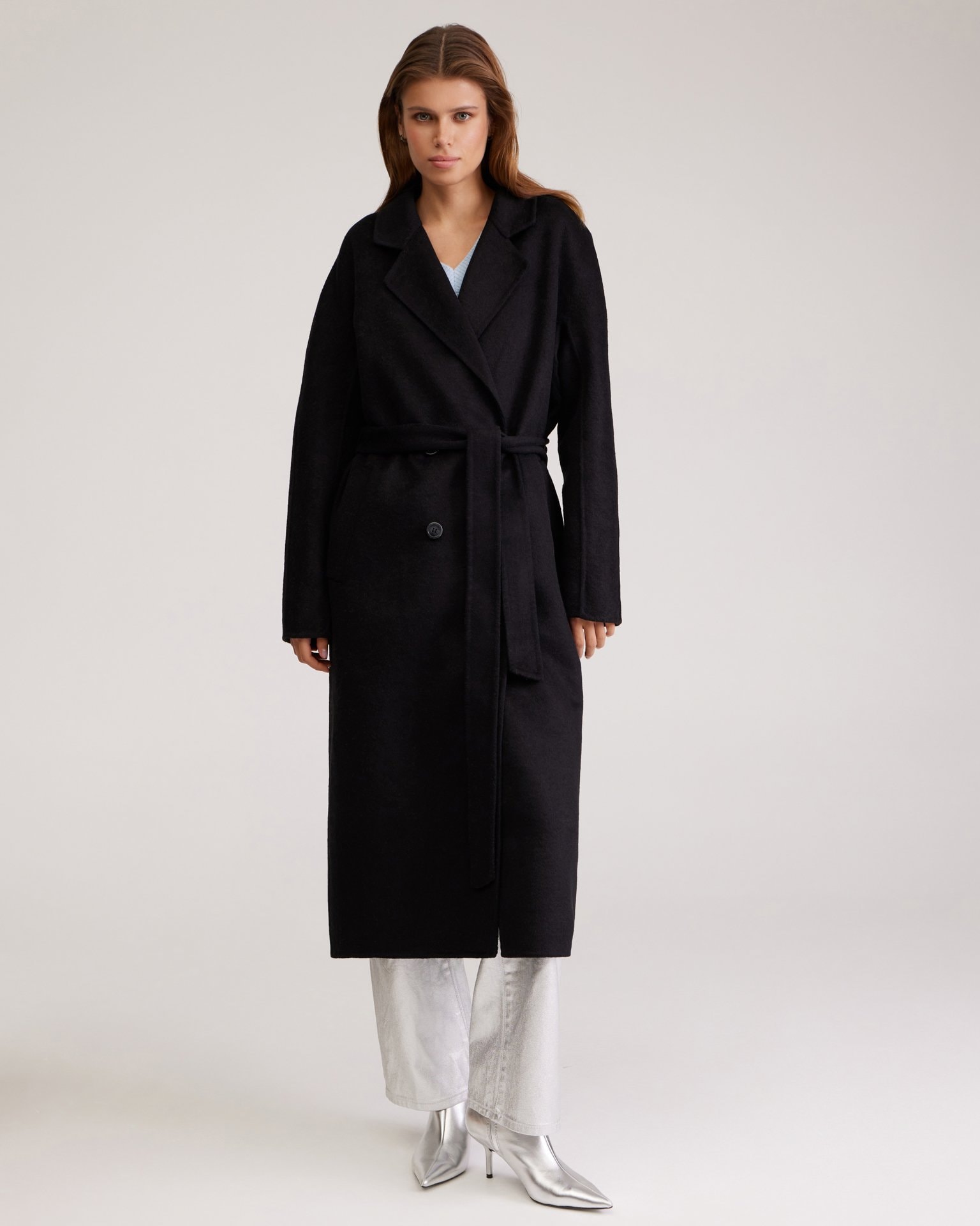 Black Double-Breasted Coat, Black
