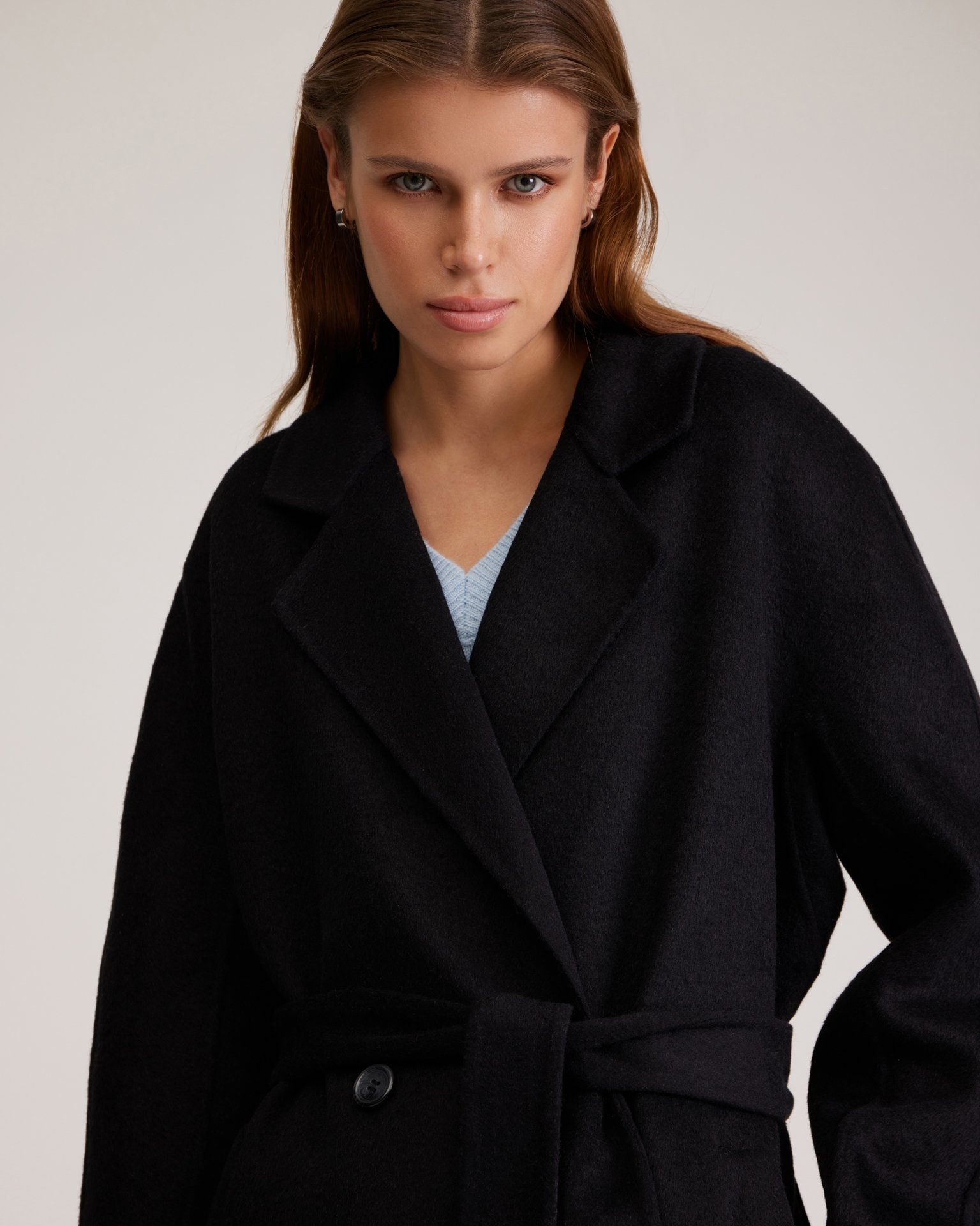 Black Double-Breasted Coat, Black — photo 8