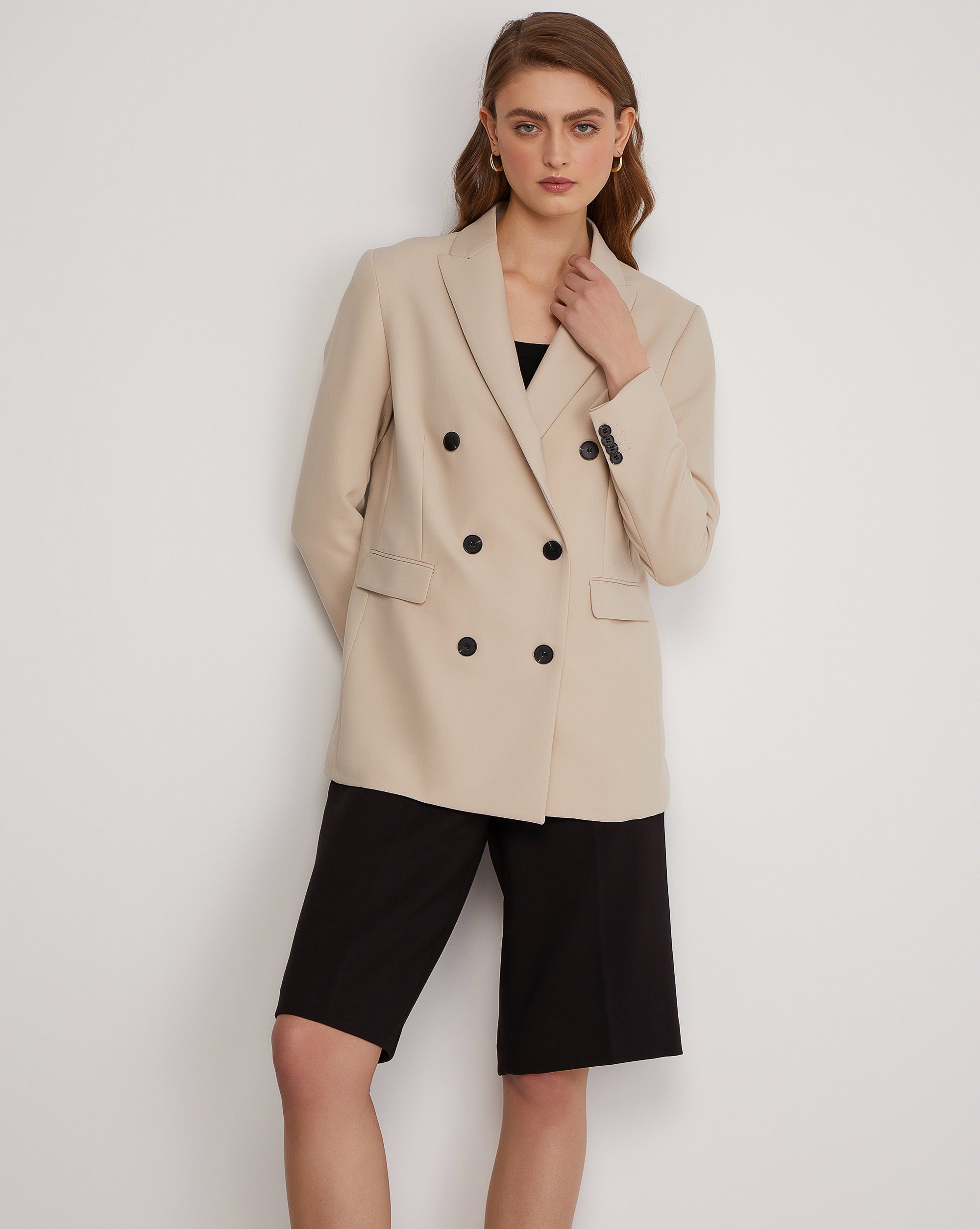 Double-Breasted Buttoned Jacket, Beige