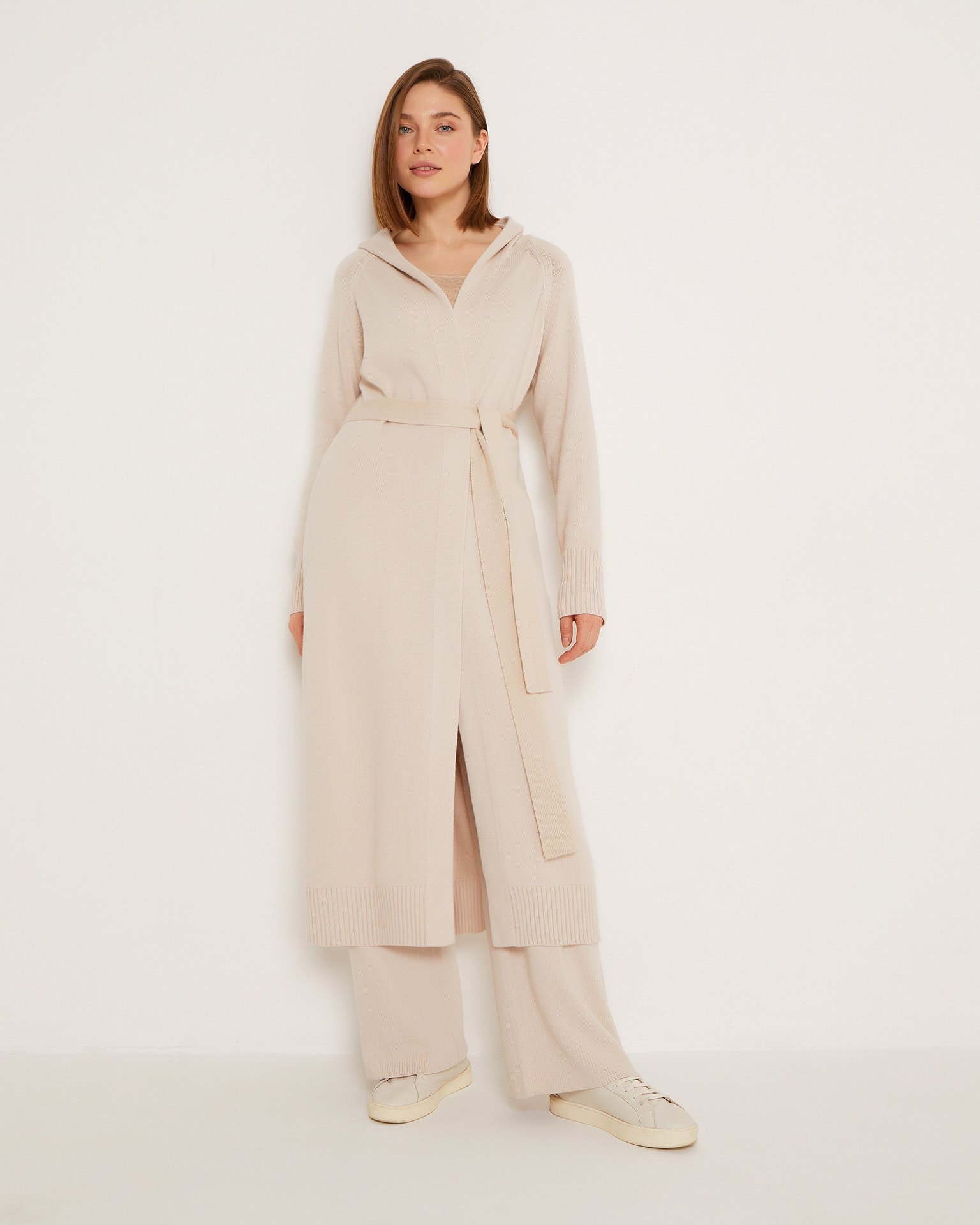 Long hooded cardigan, Beige — photo 2