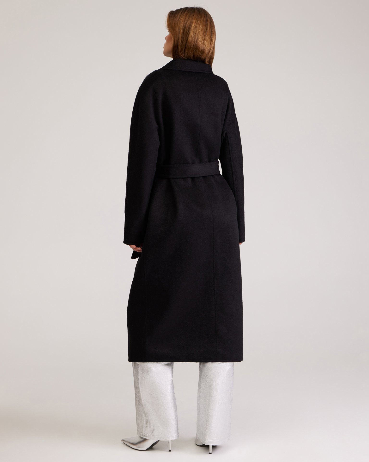Black Double-Breasted Coat, Black — photo 3