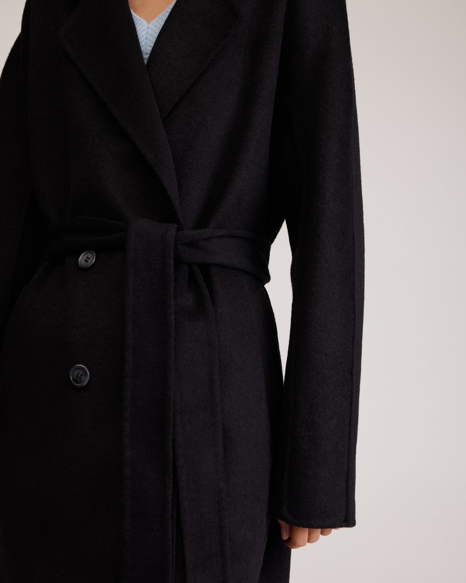 Black Double-Breasted Coat, Black — photo 9