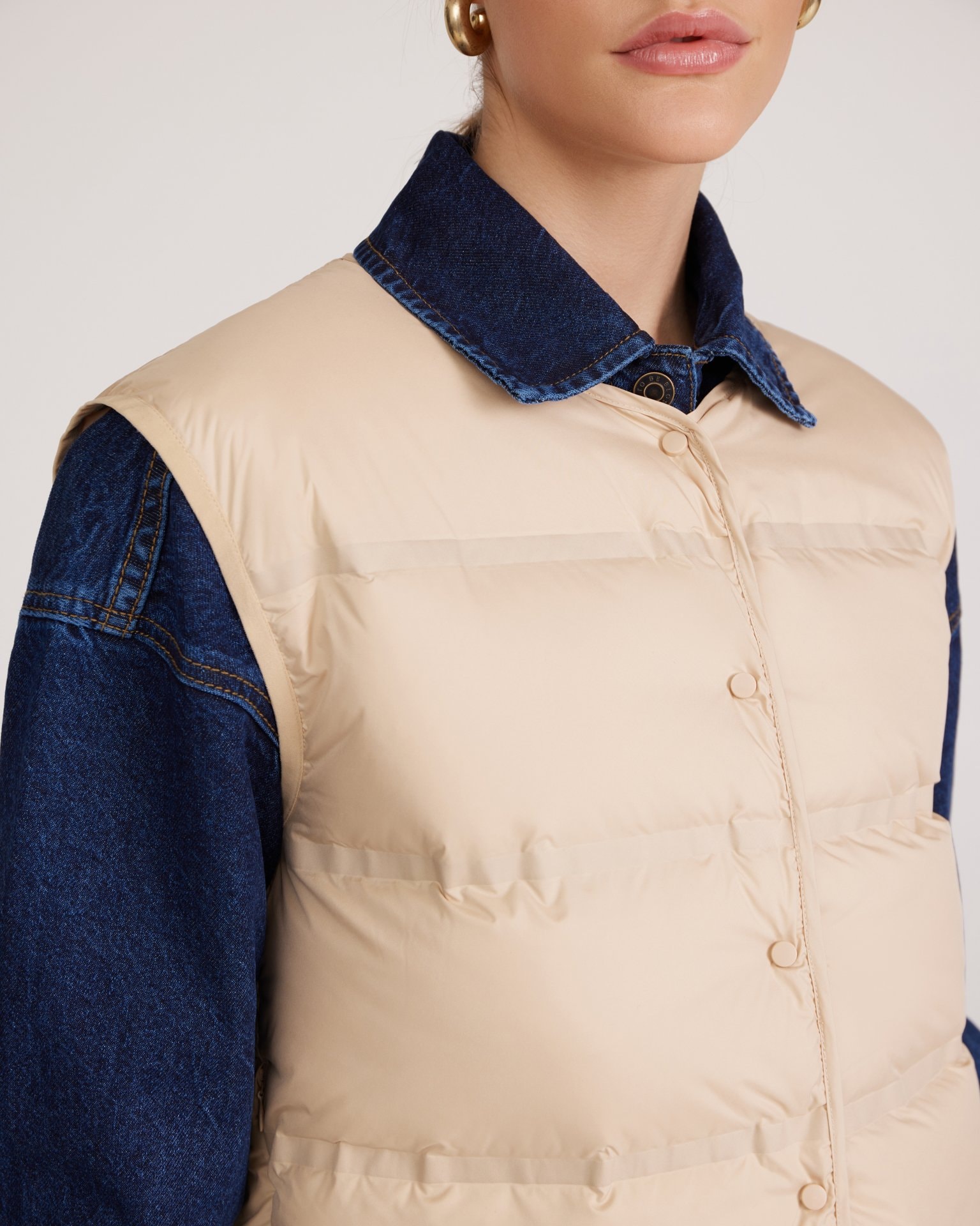 Straight-cut quilted vest, Beige — photo 7