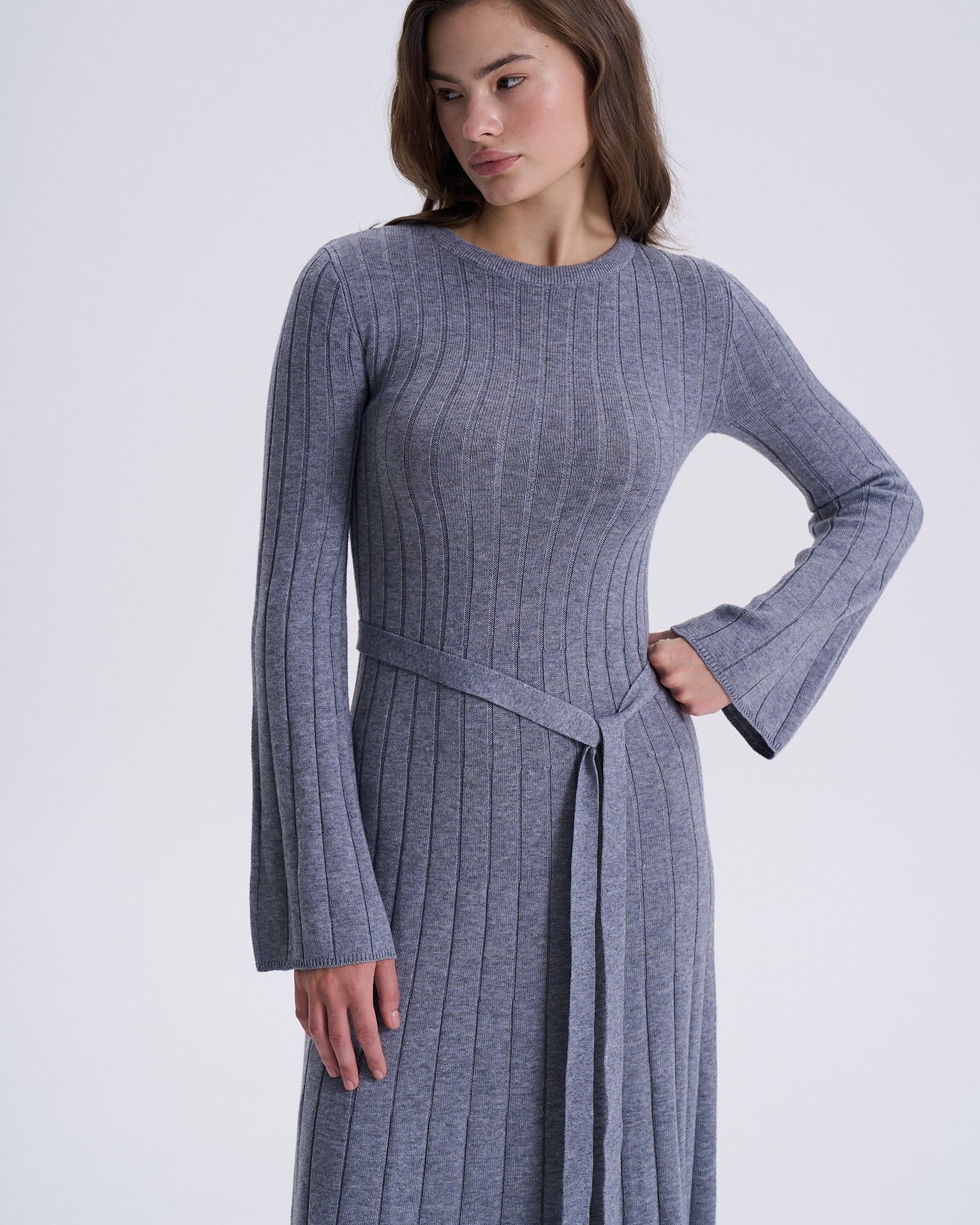Mid-length knitted dress, Grey — photo 4