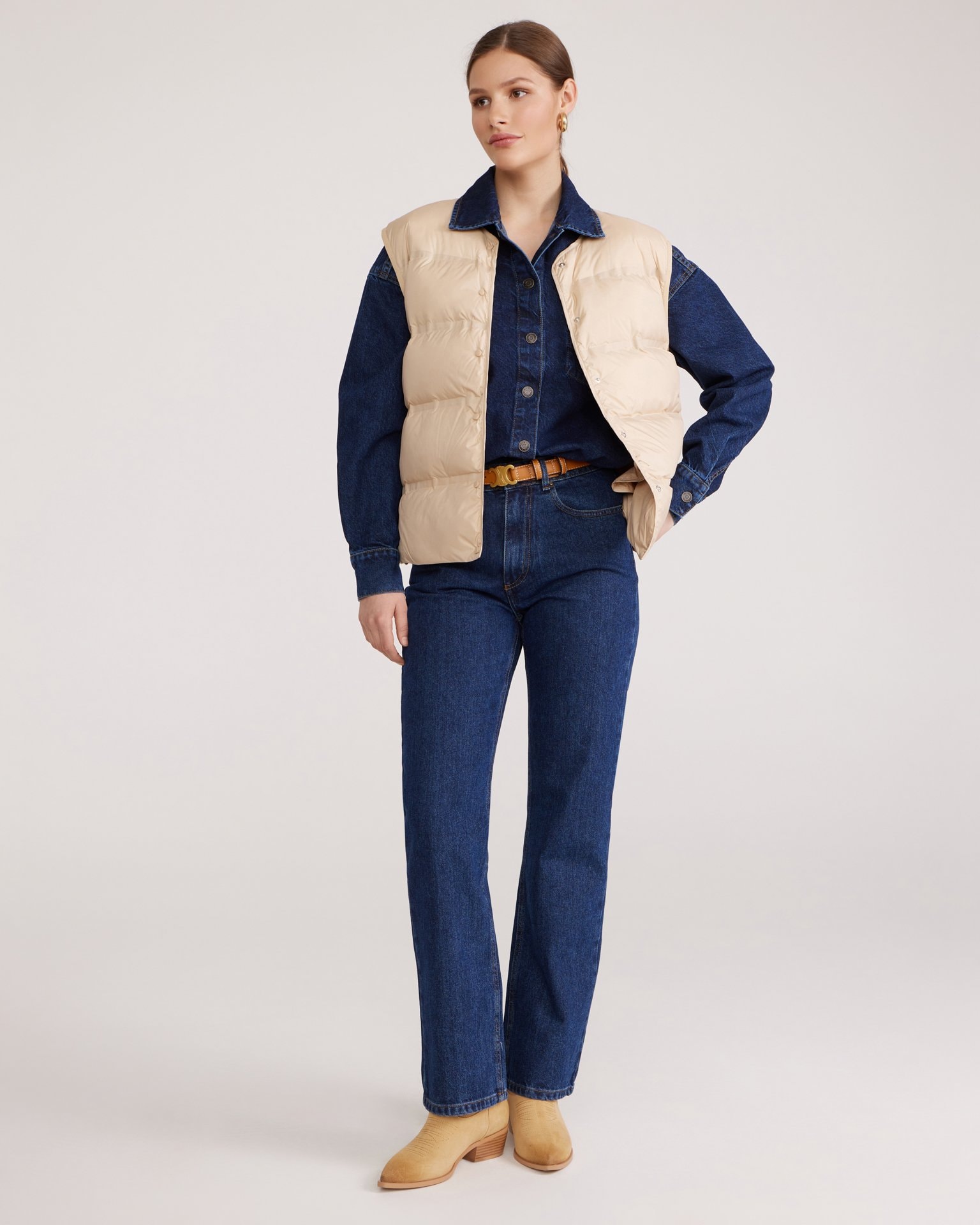 Straight-cut quilted vest, Beige