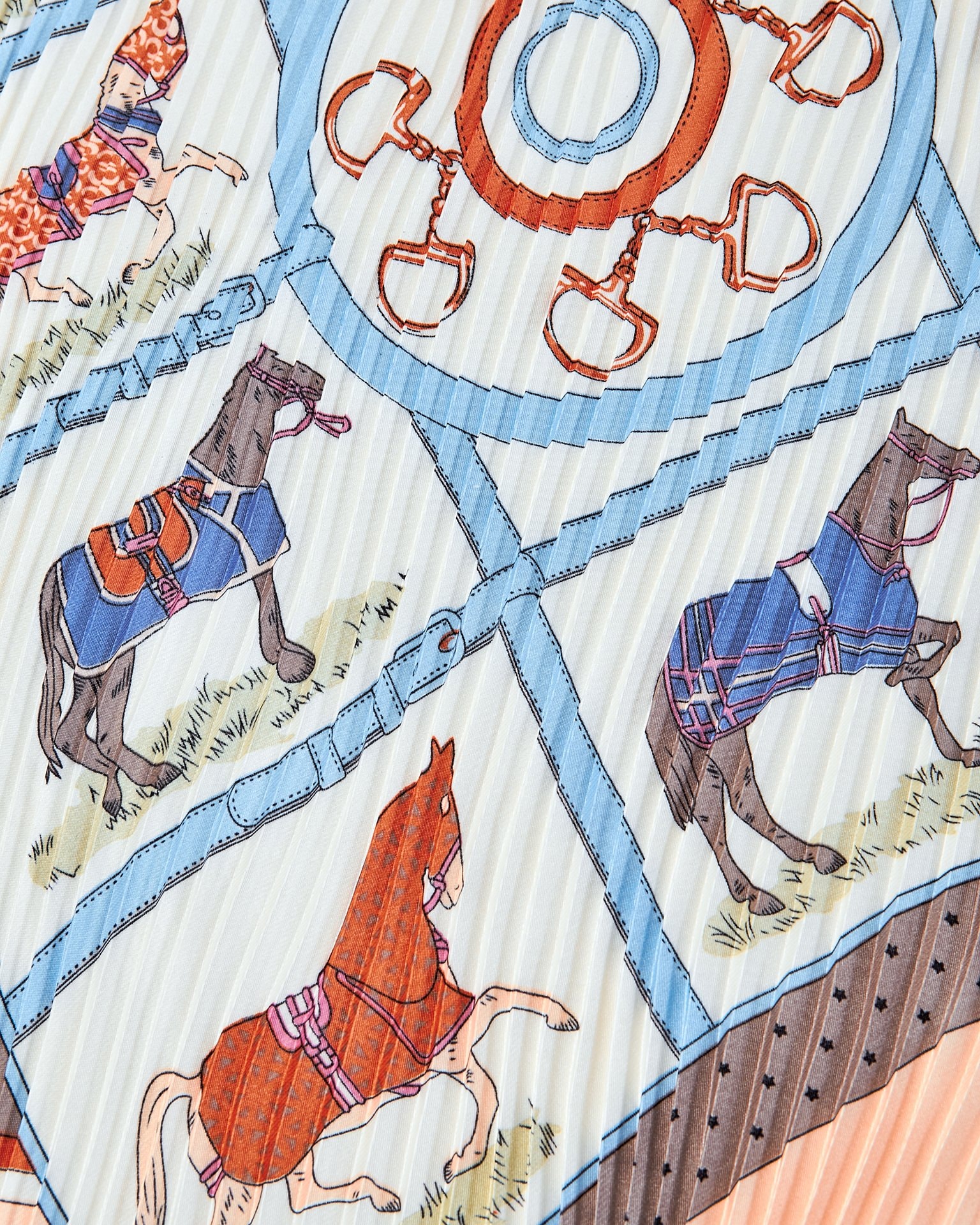 Crimped scarf with equestrian print, Grey-Blue — photo 2