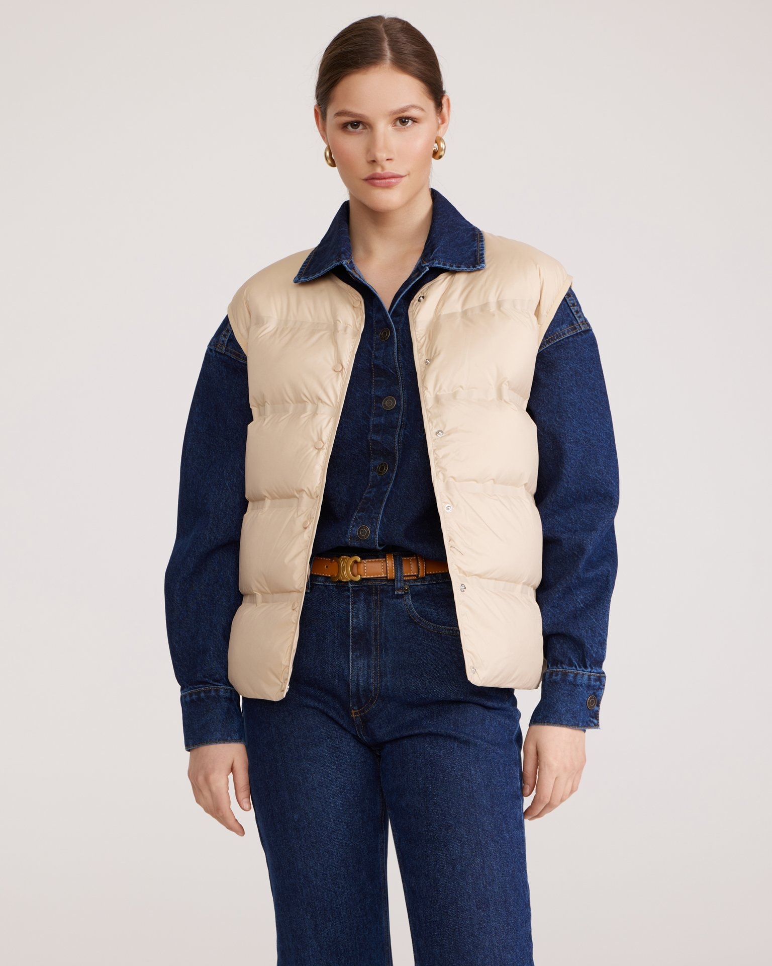 Straight-cut quilted vest, Beige — photo 4