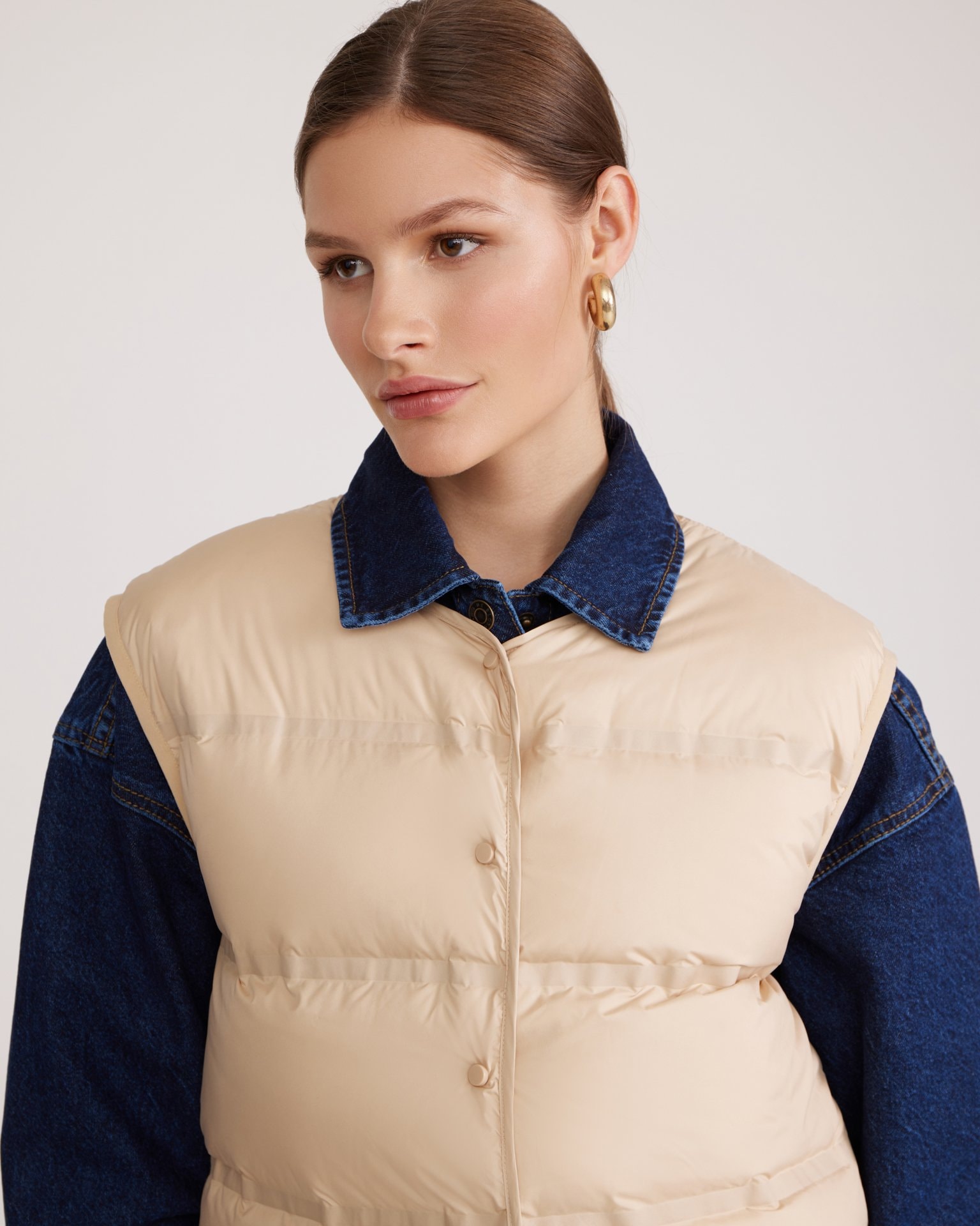 Straight-cut quilted vest, Beige — photo 6