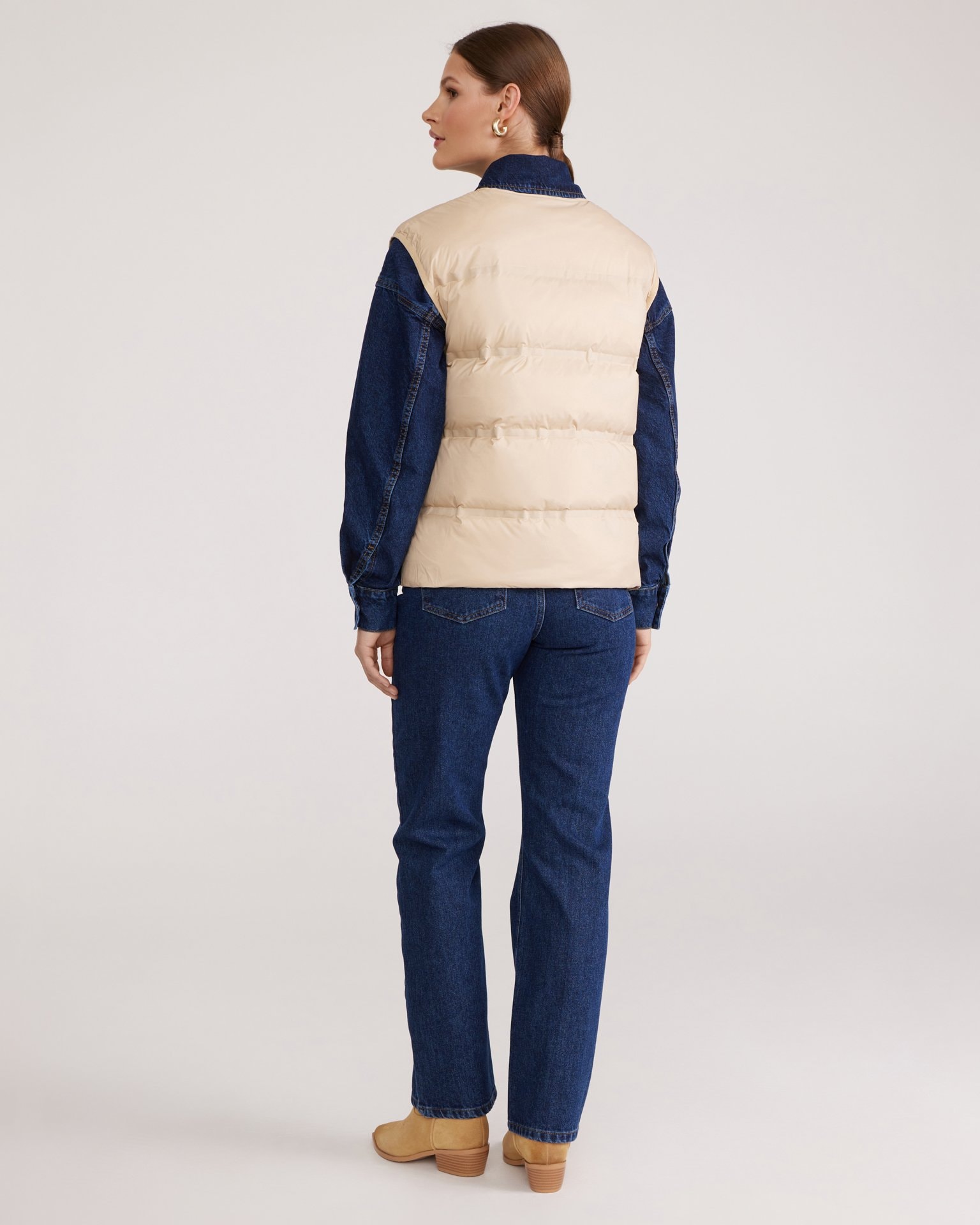 Straight-cut quilted vest, Beige — photo 5