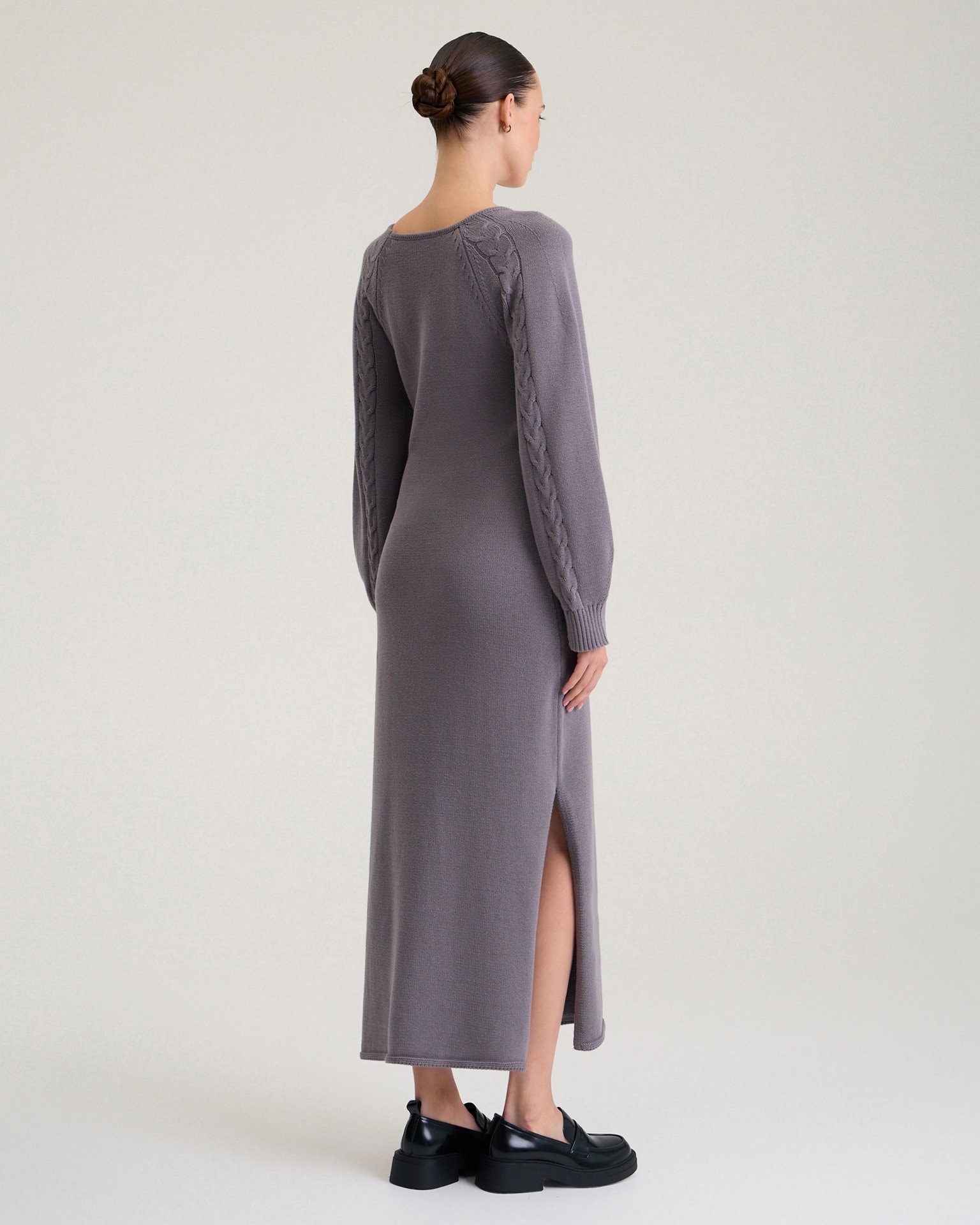 Mid-length dress with cable knit, Grey — photo 4