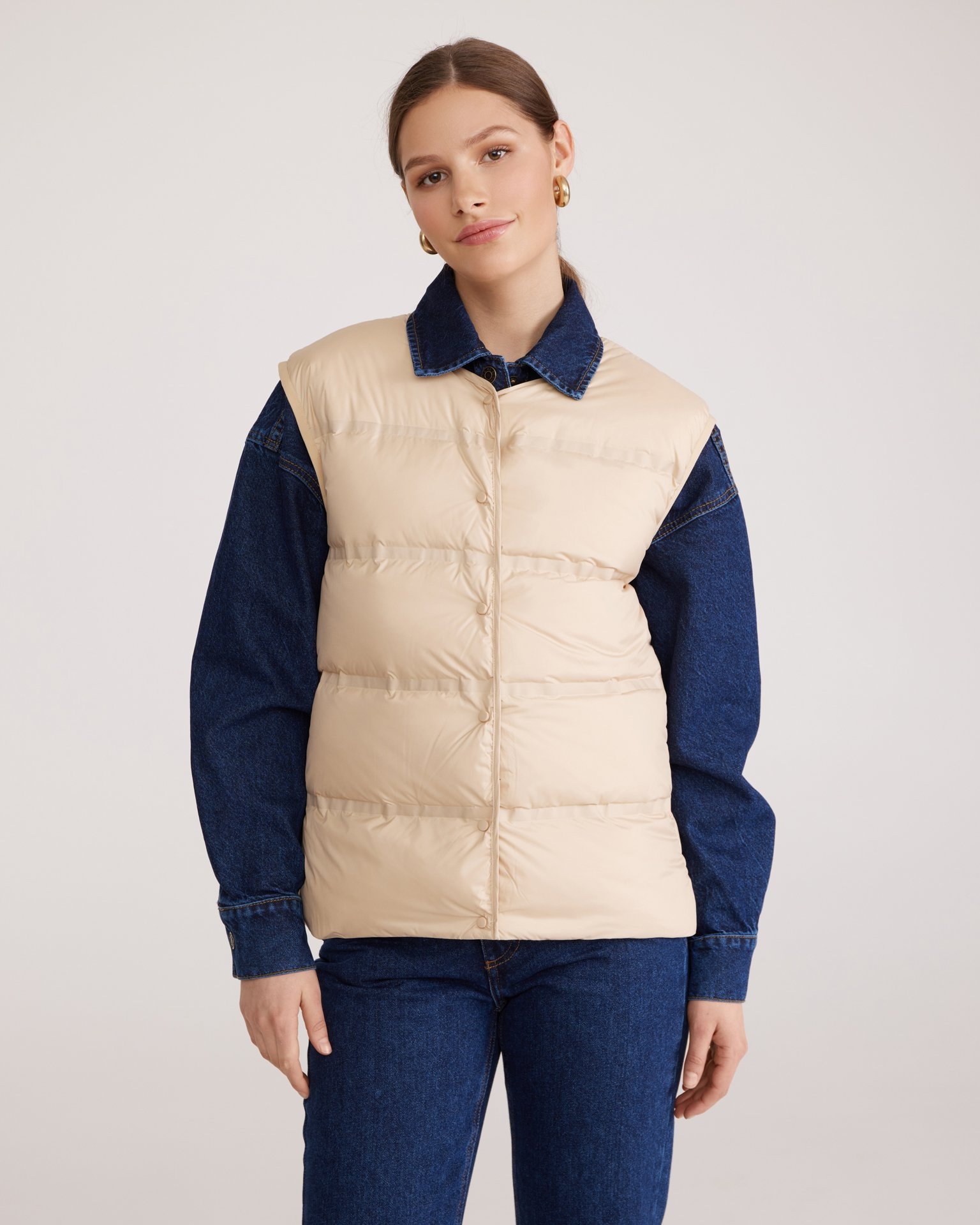 Straight-cut quilted vest, Beige — photo 2