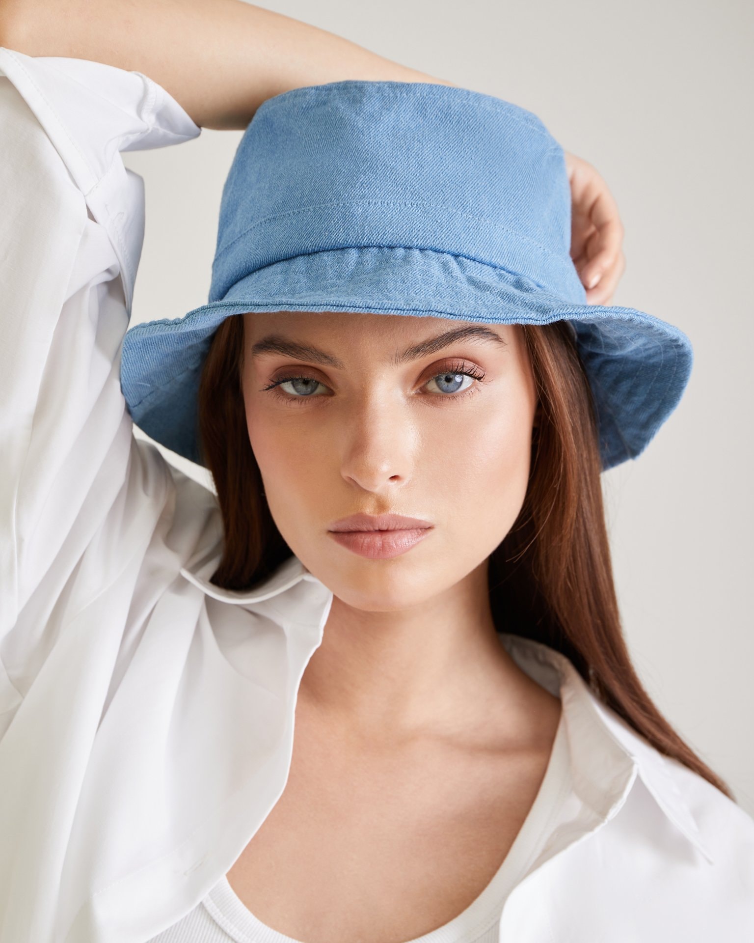 Panama hat with a narrow brim, Blue — photo 2