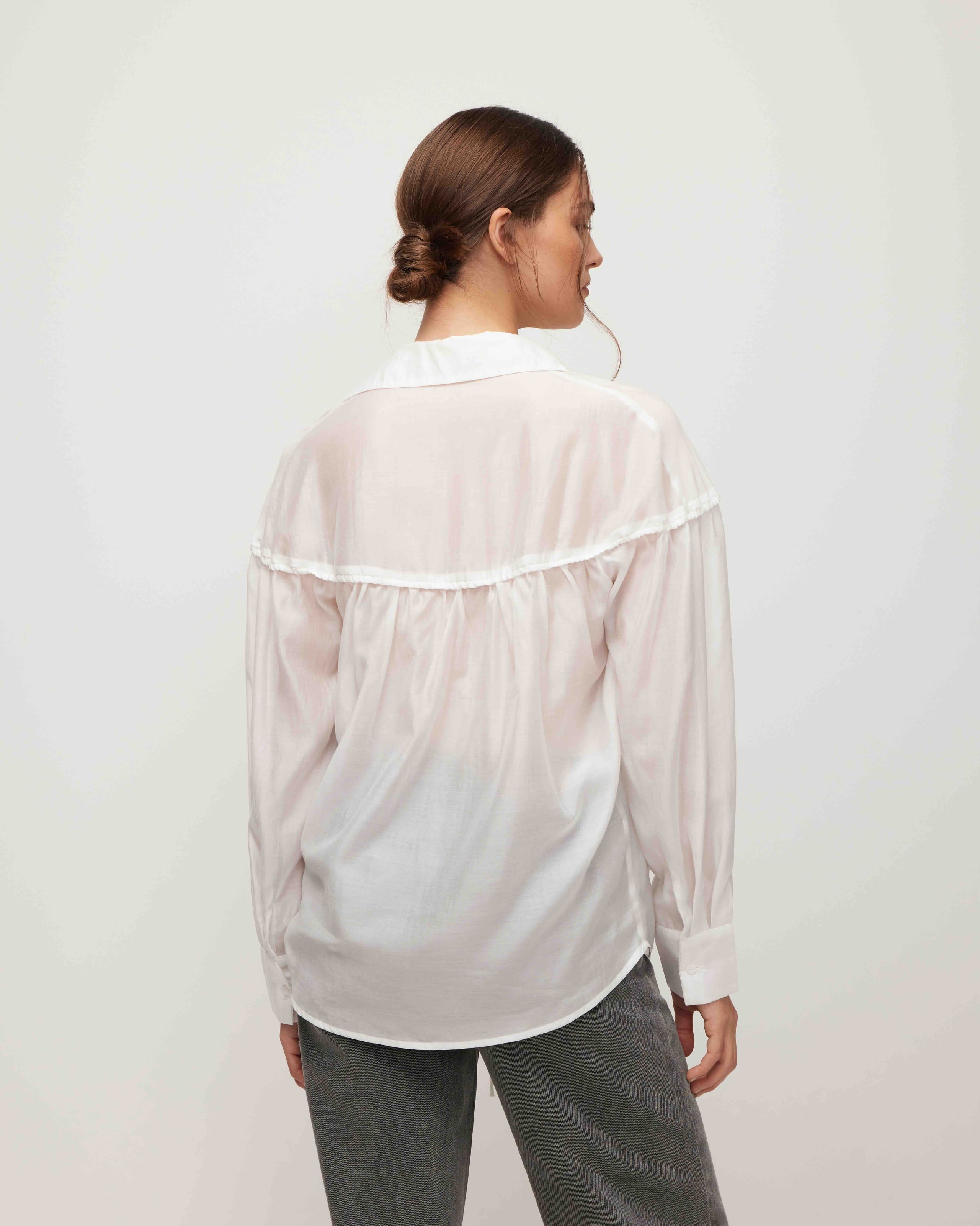 Blouse with gathering, White — photo 3