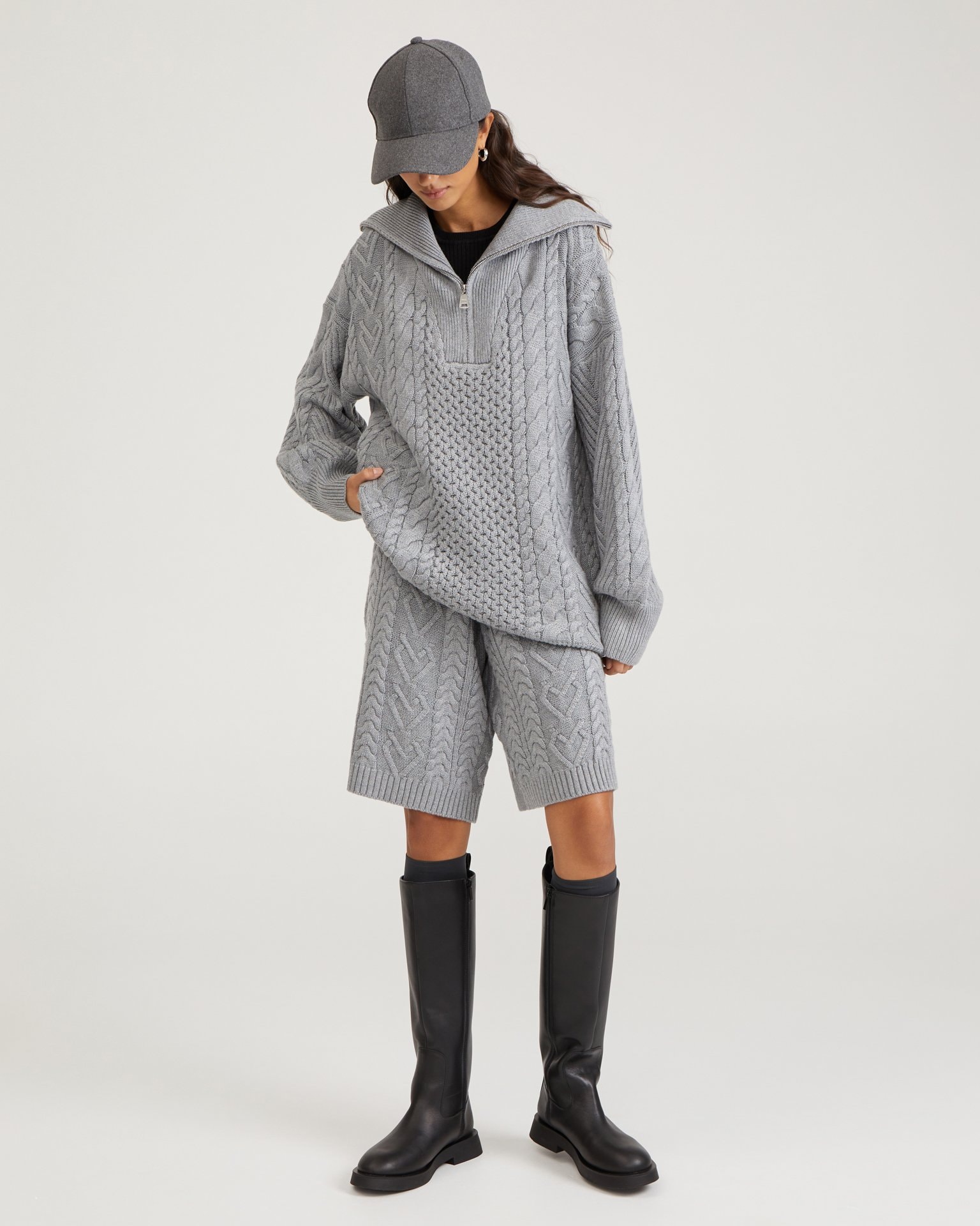 Grey zip-collar sweater, Grey — photo 5