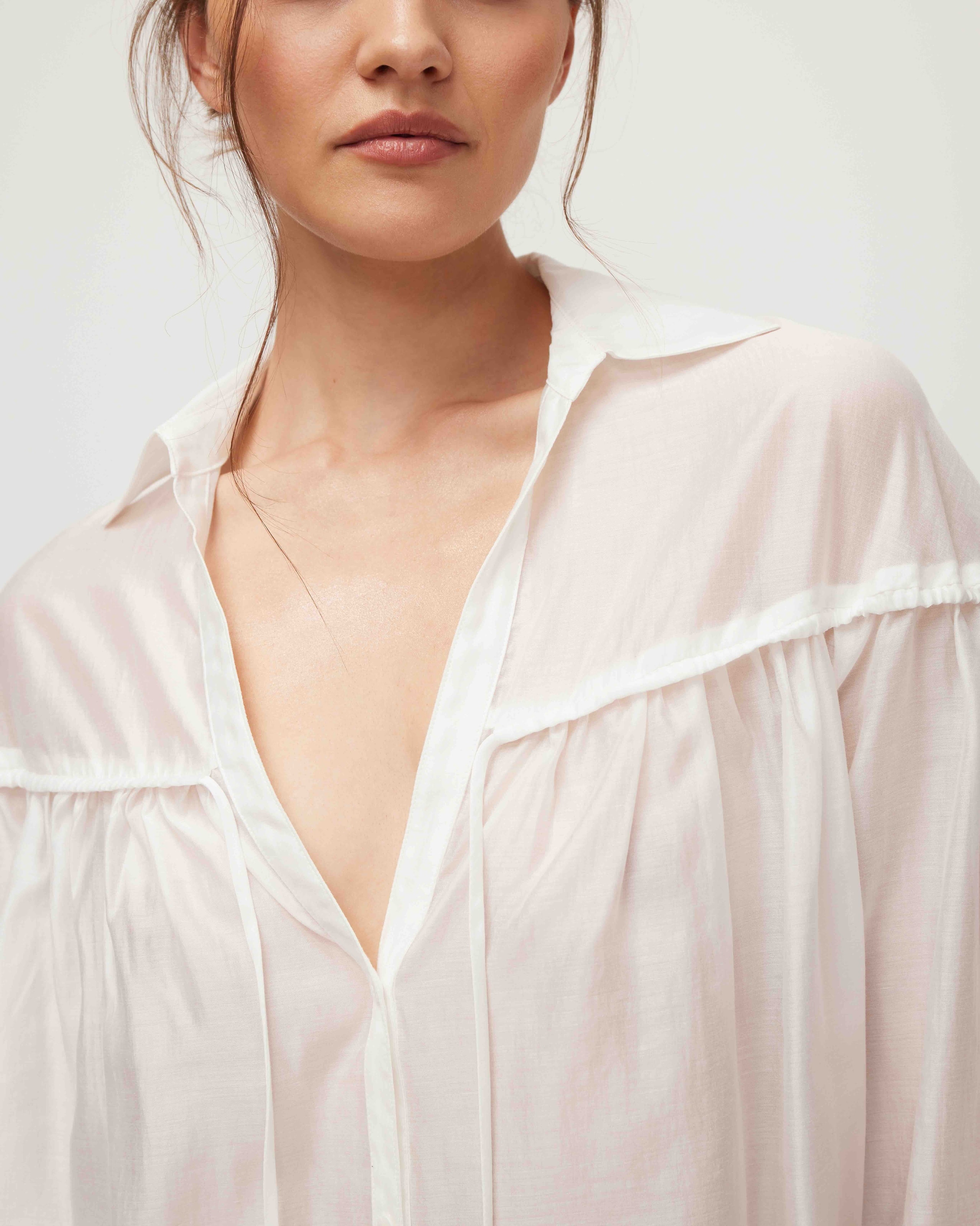 Blouse with gathering, White — photo 5