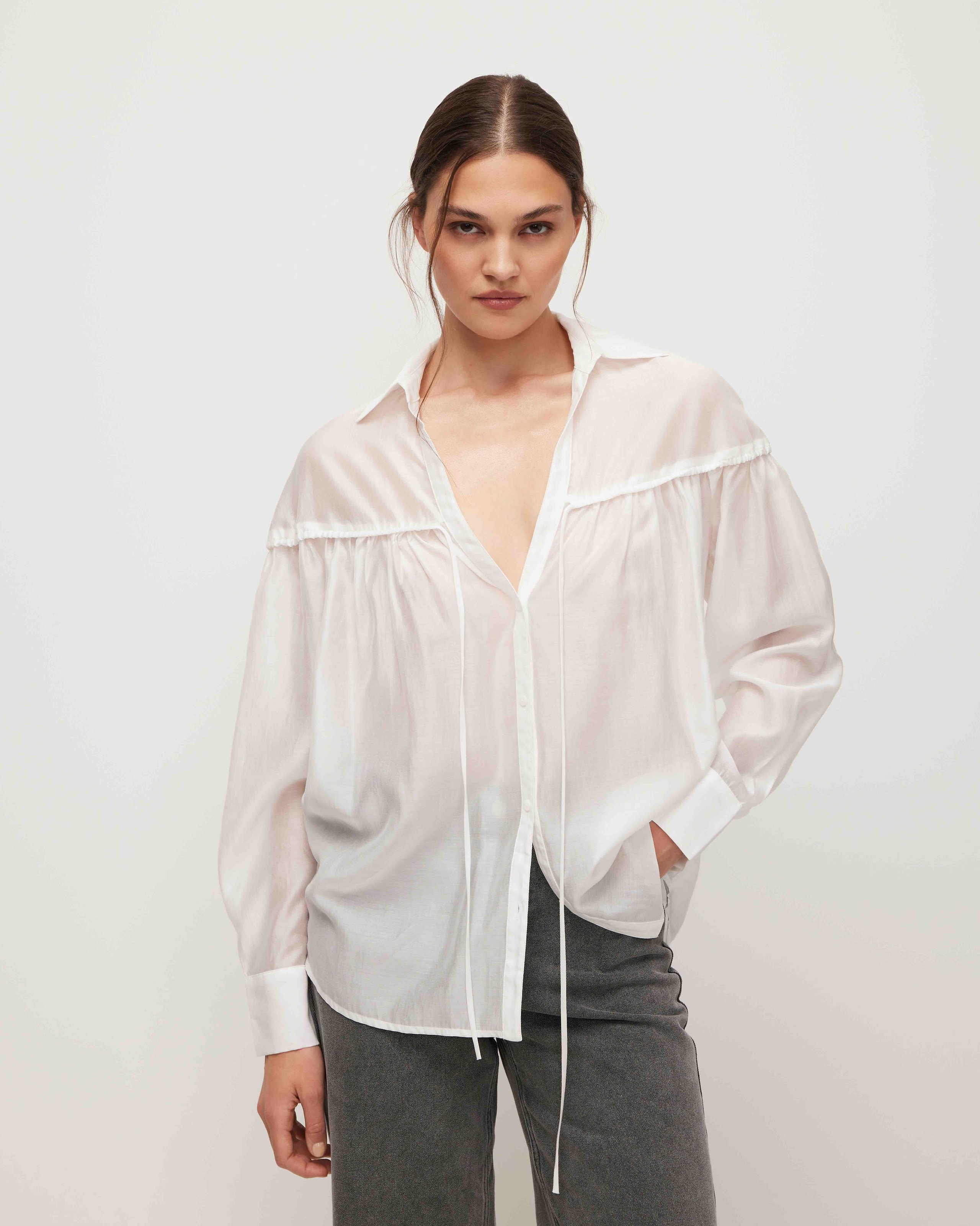 Blouse with gathering, White