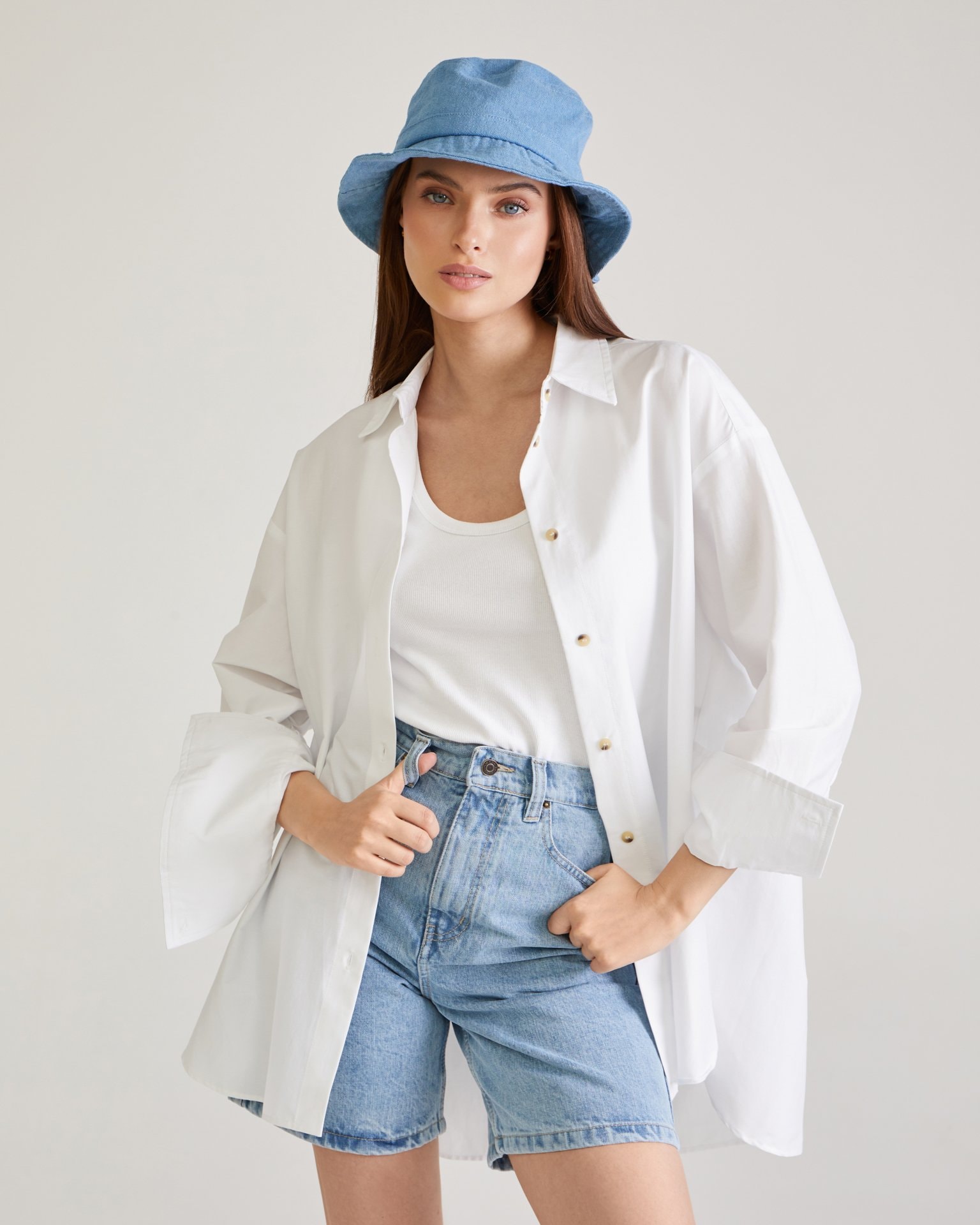 Panama hat with a narrow brim, Blue — photo 4