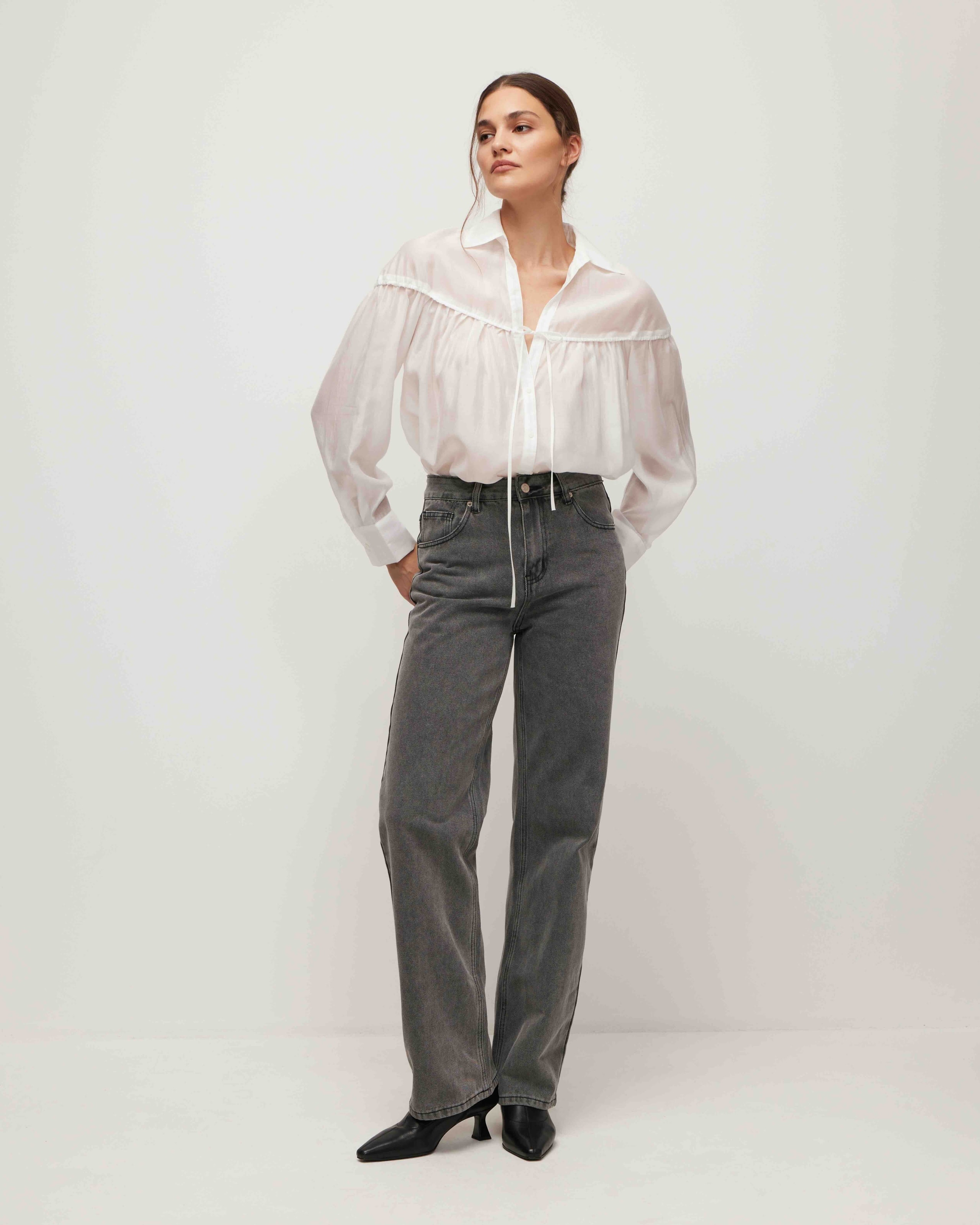 Blouse with gathering, White — photo 2