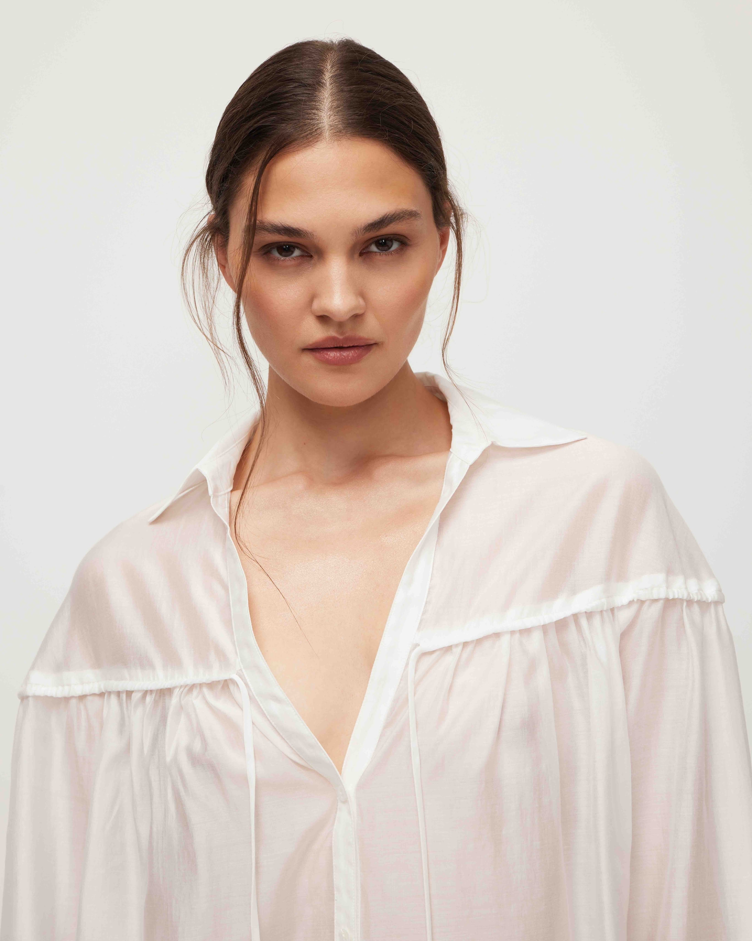 Blouse with gathering, White — photo 4