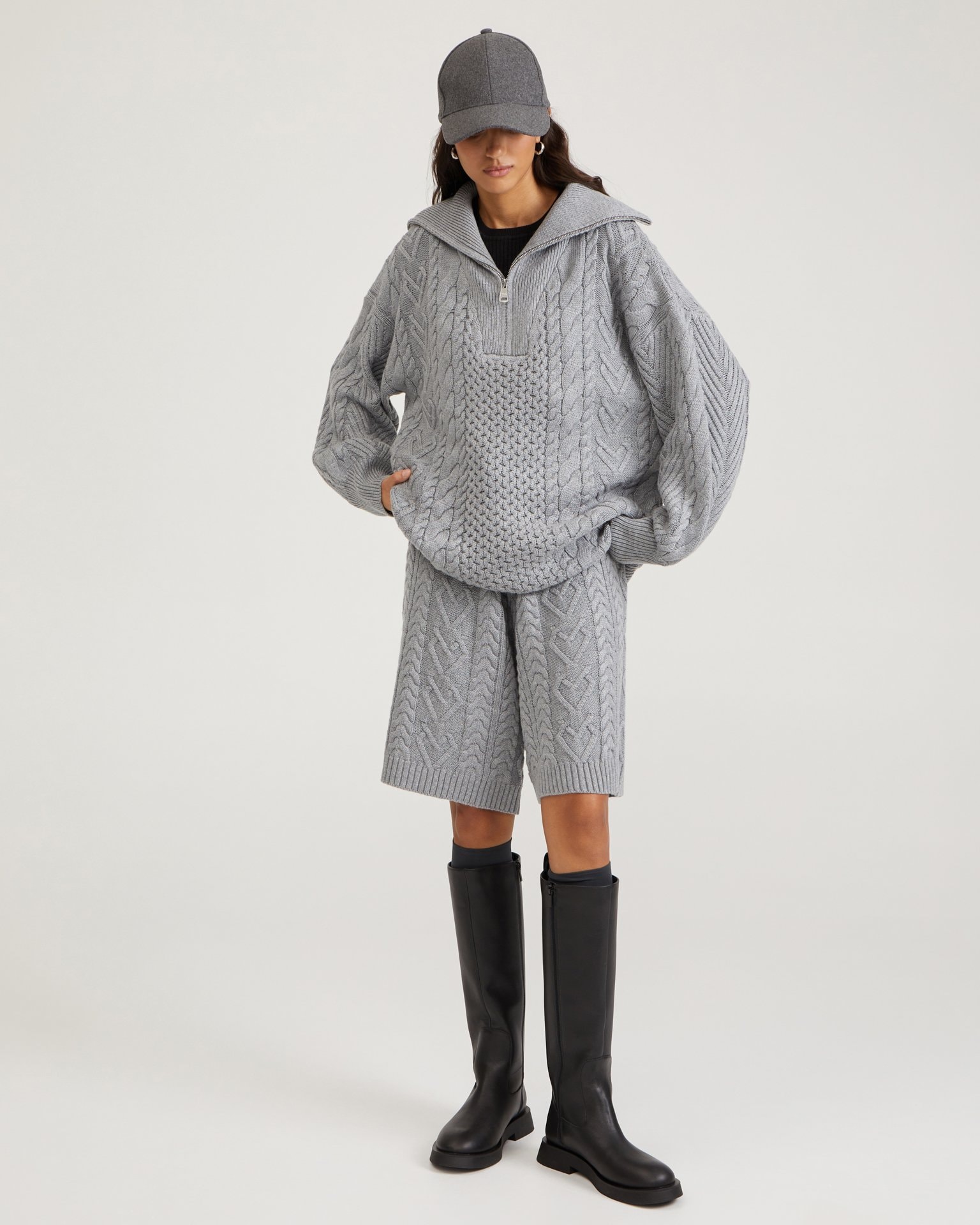 Grey zip-collar sweater, Grey — photo 3