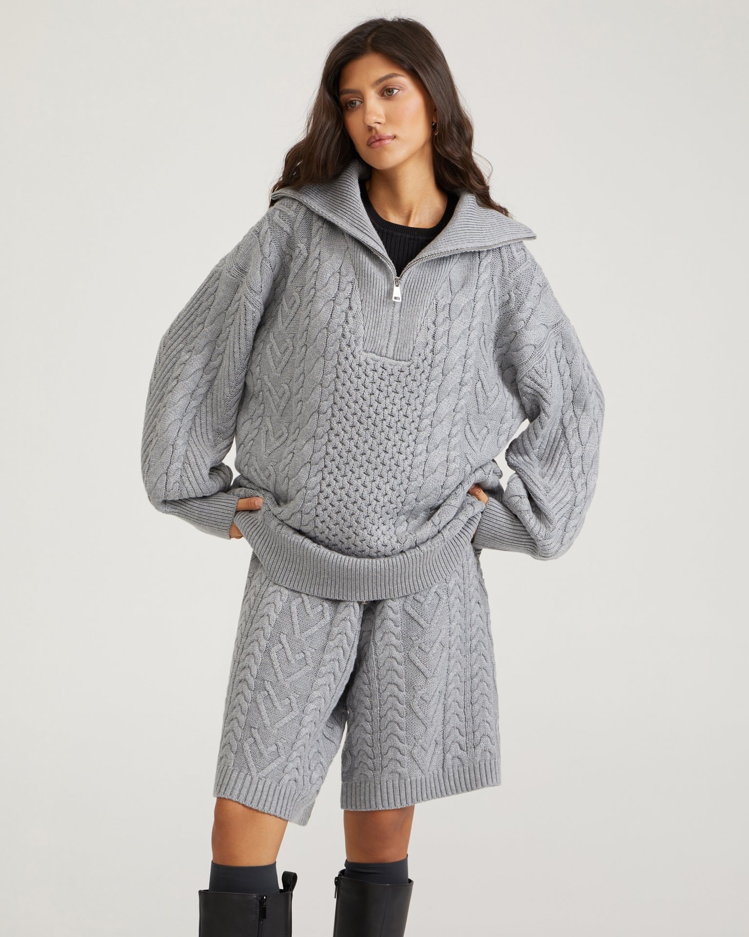 Grey zip-collar sweater, Grey — photo 4