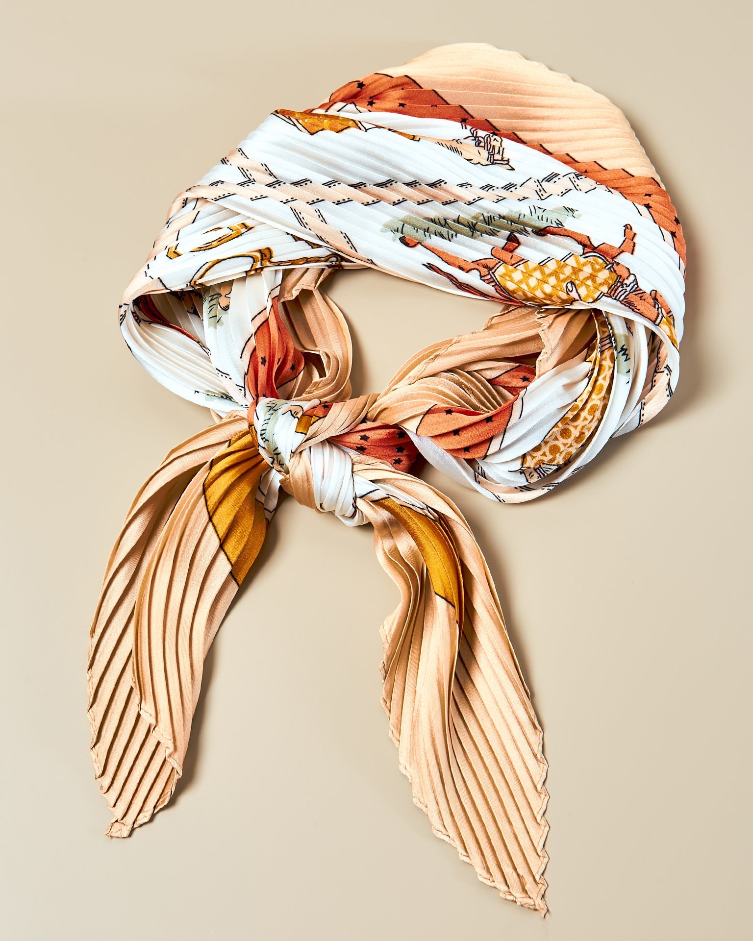 Scarf with equestrian print, Beige