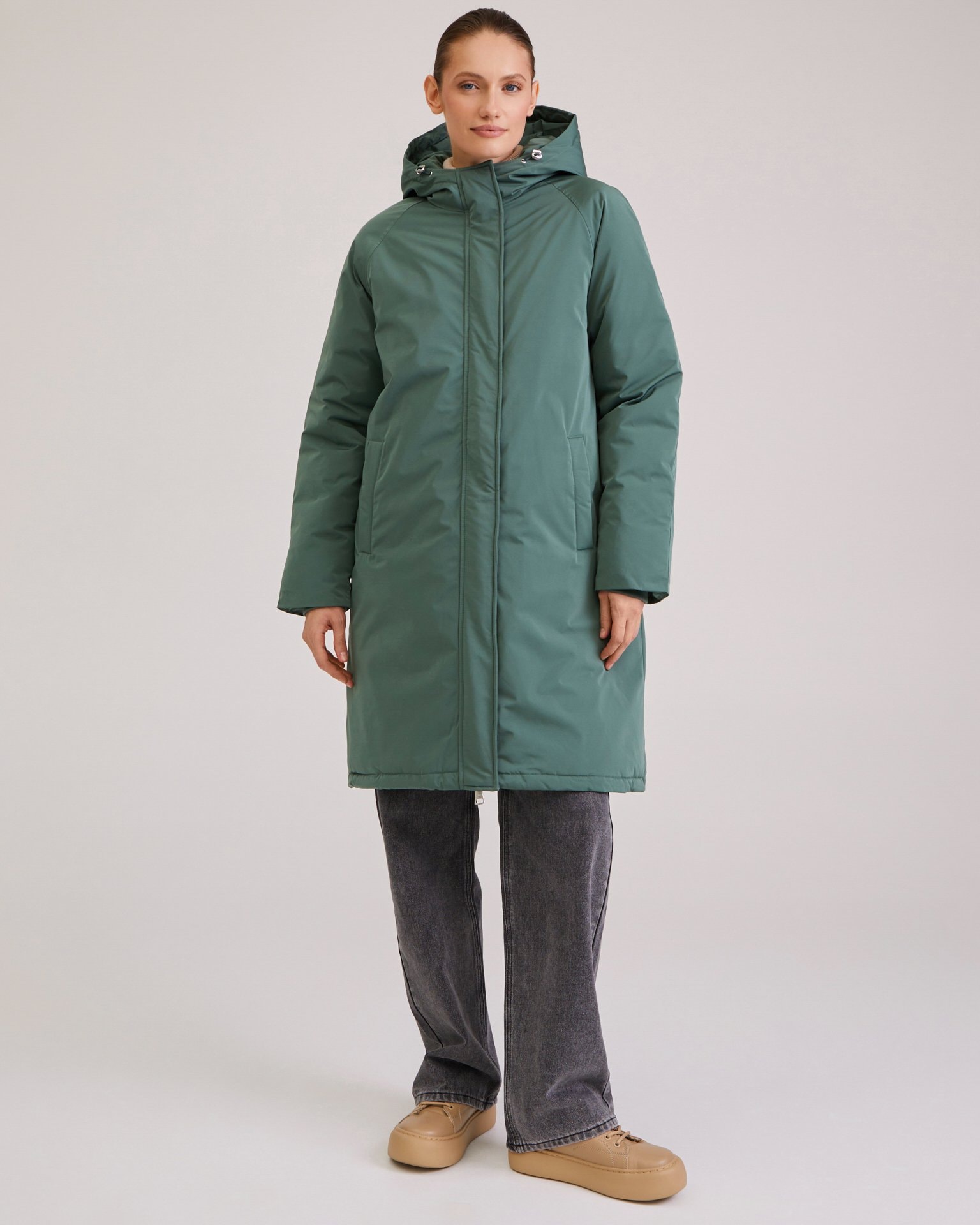 Straight-cut down jacket, Khaki — photo 3