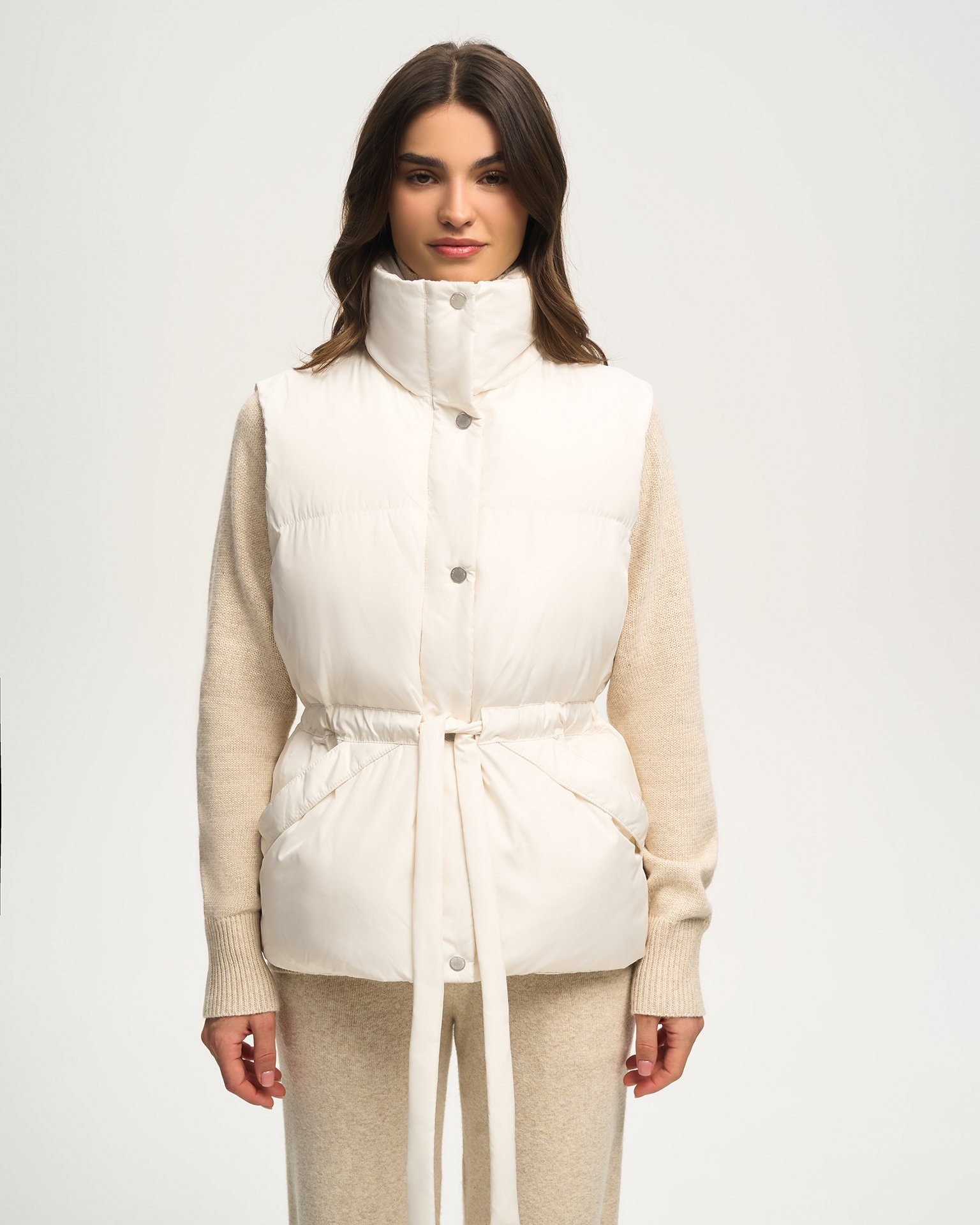 Waistcoat with Belt, Beige — photo 4
