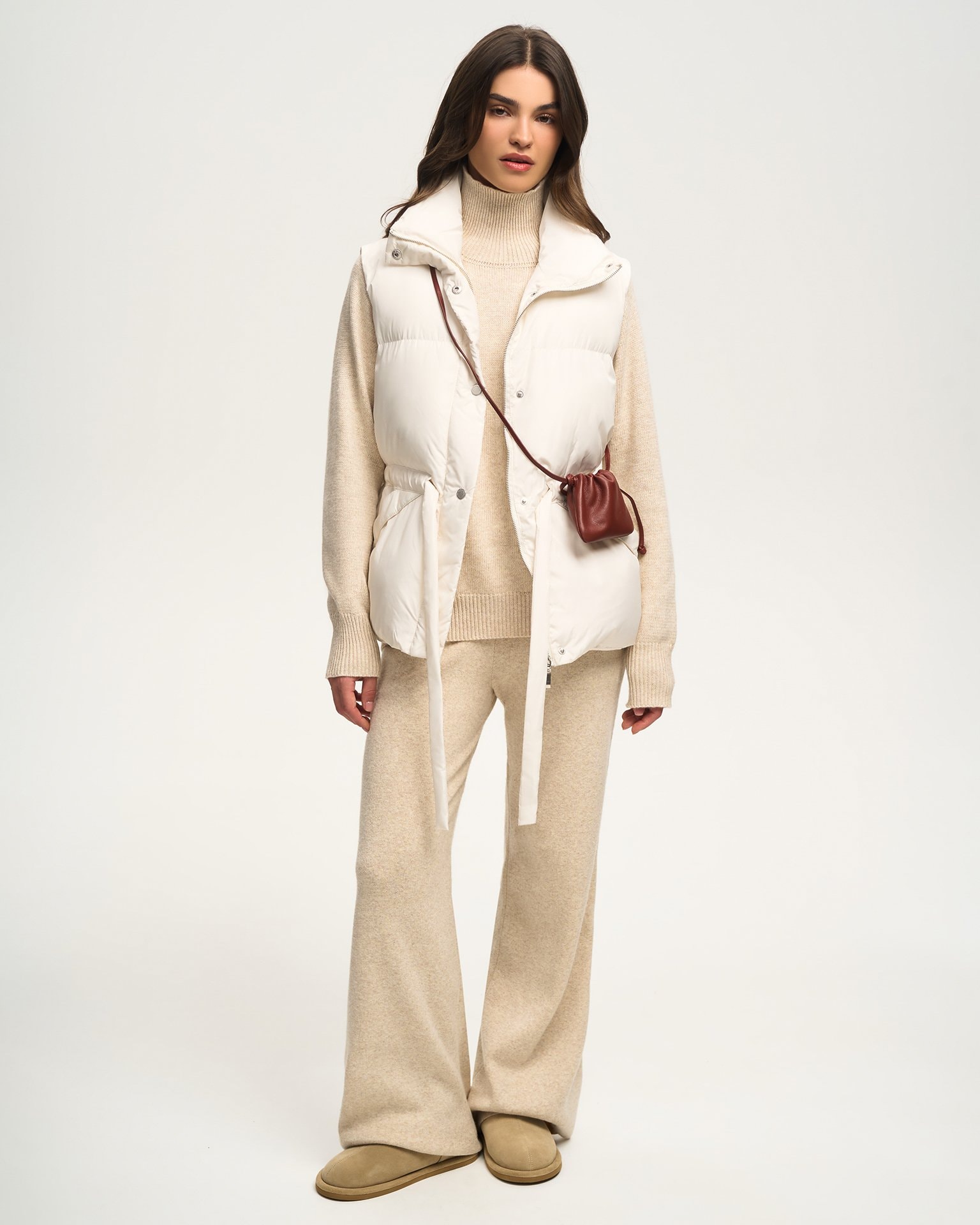 Waistcoat with Belt, Beige — photo 2