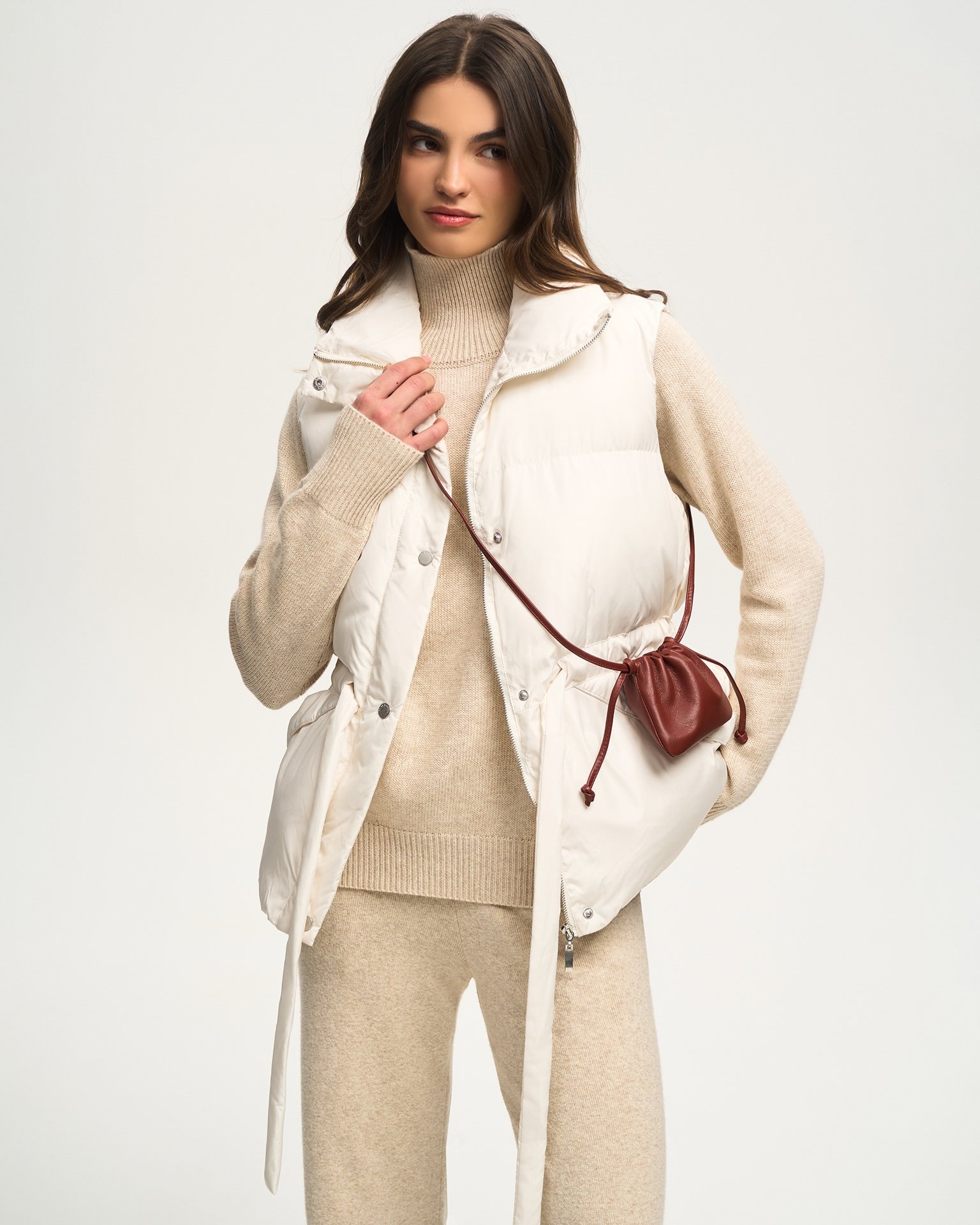 Waistcoat with Belt, Beige