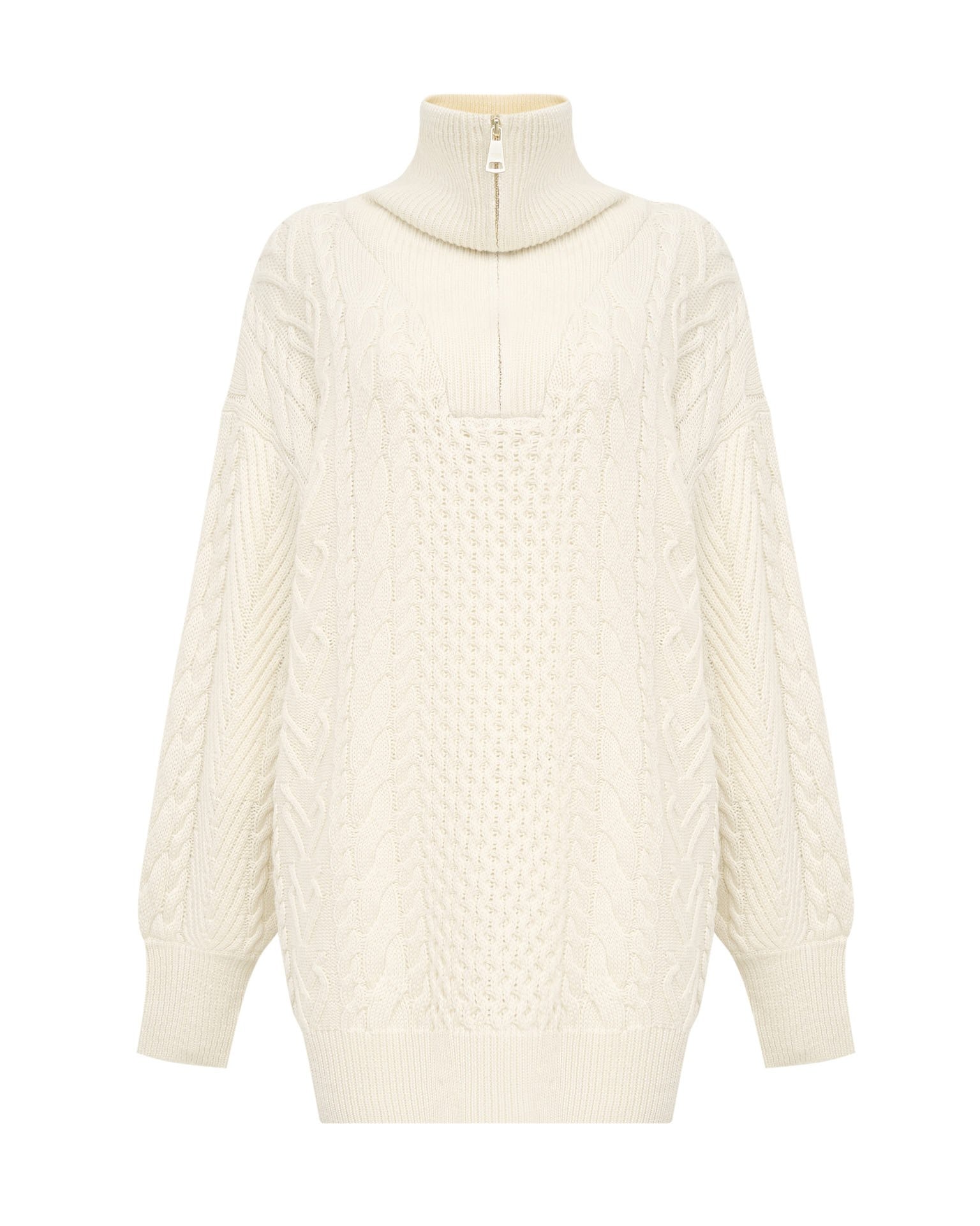 Milk-coloured sweater with zip collar, Milky — photo 2