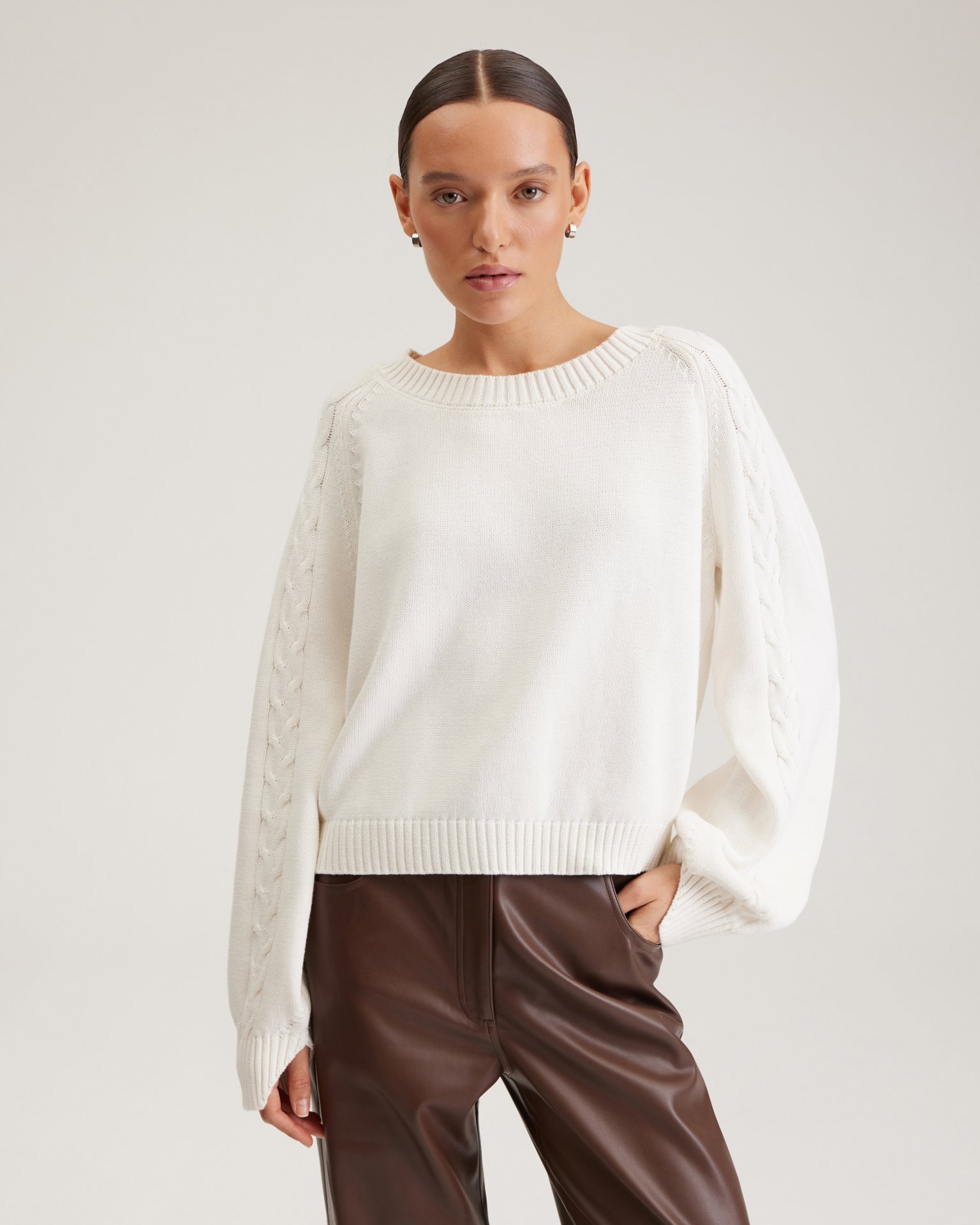 Cream cable-knit jumper, White — photo 4