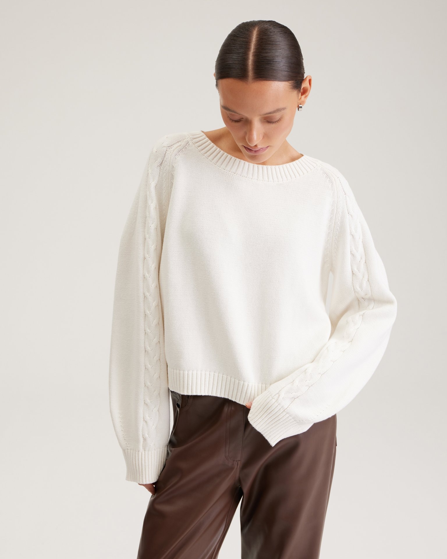 Cream cable-knit jumper, White — photo 3