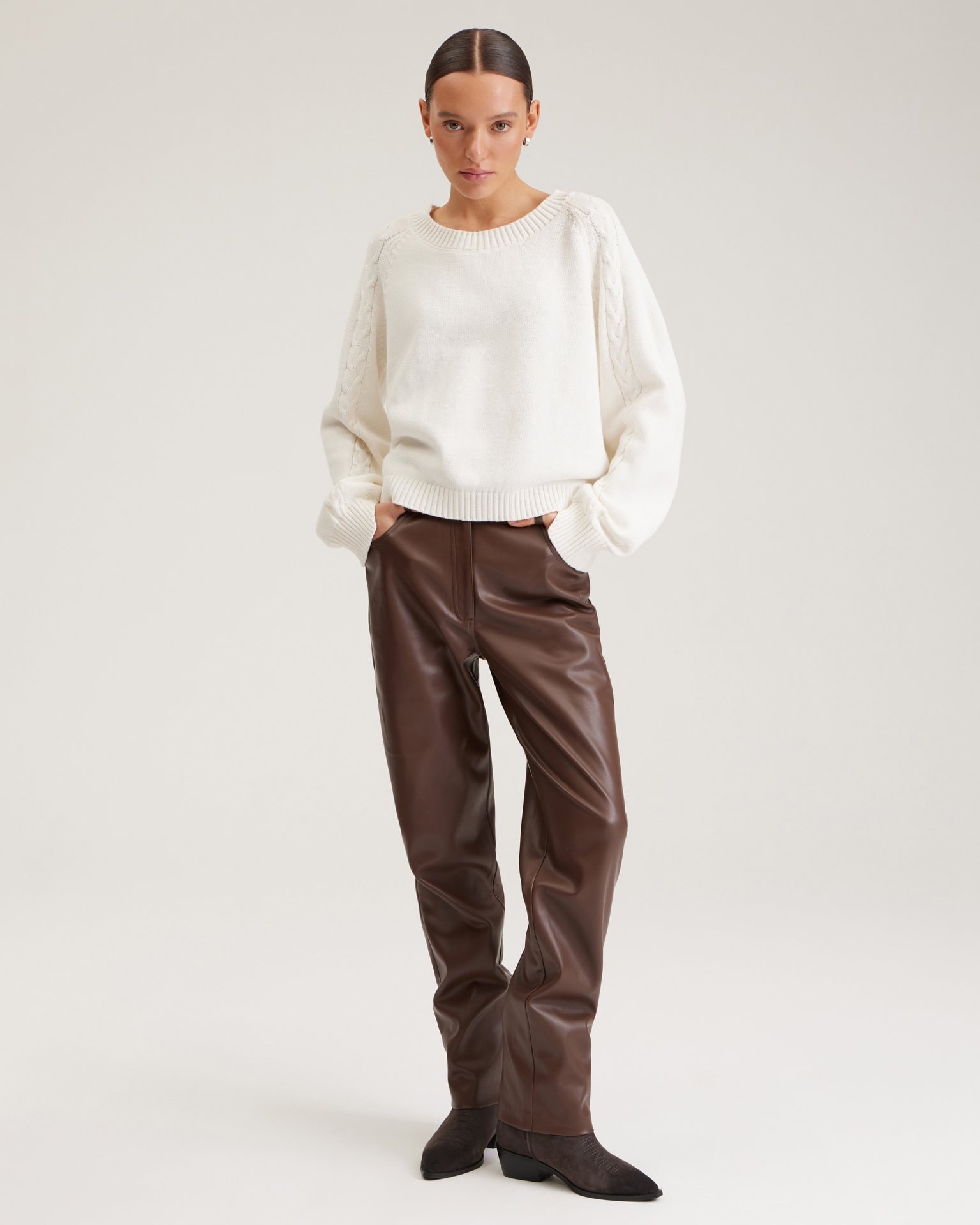 Cream cable-knit jumper, White — photo 2