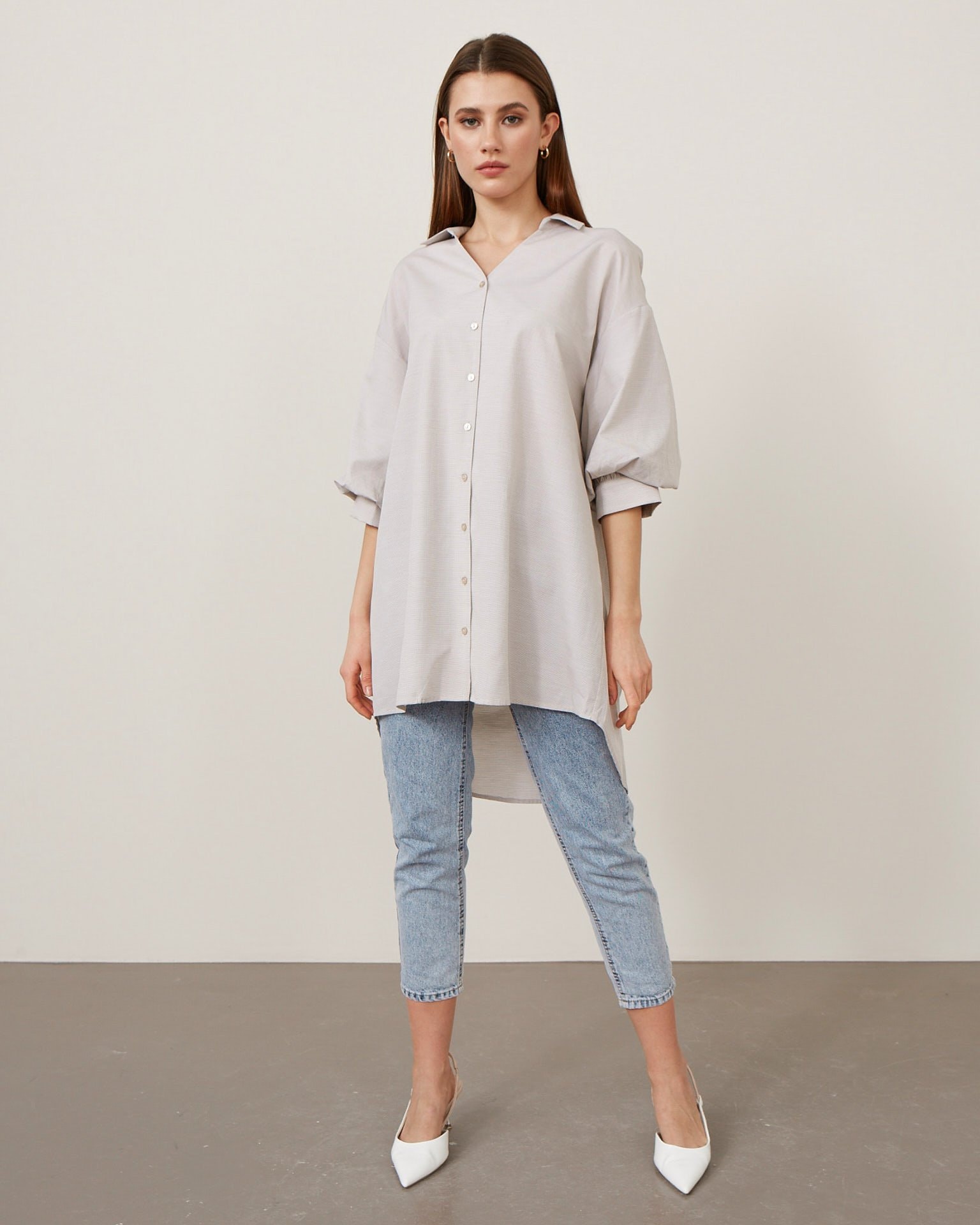 Shirt with an elongated back, Grey — photo 4
