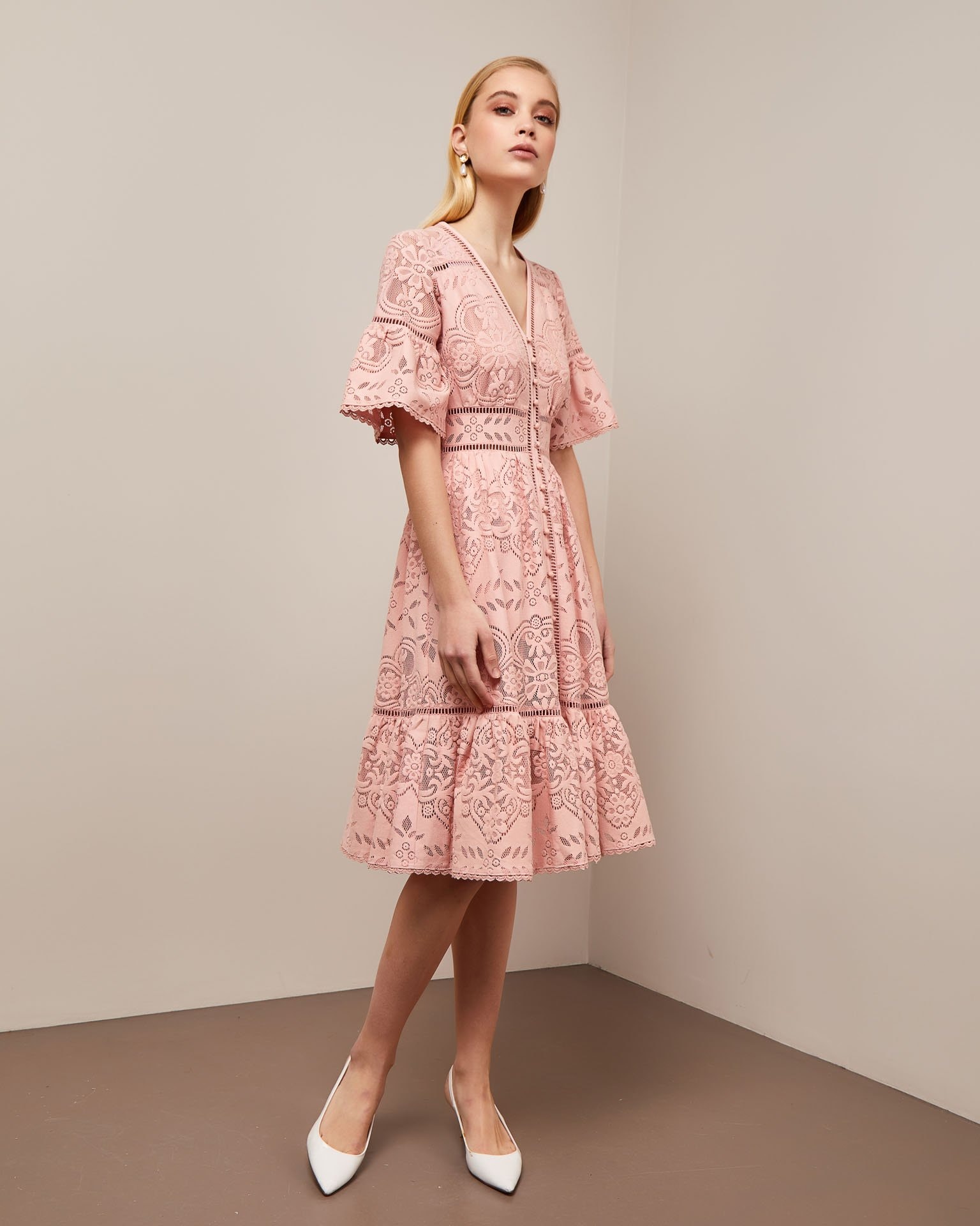 Dress with ruffles on the sleeves and skirt, Pink — photo 2