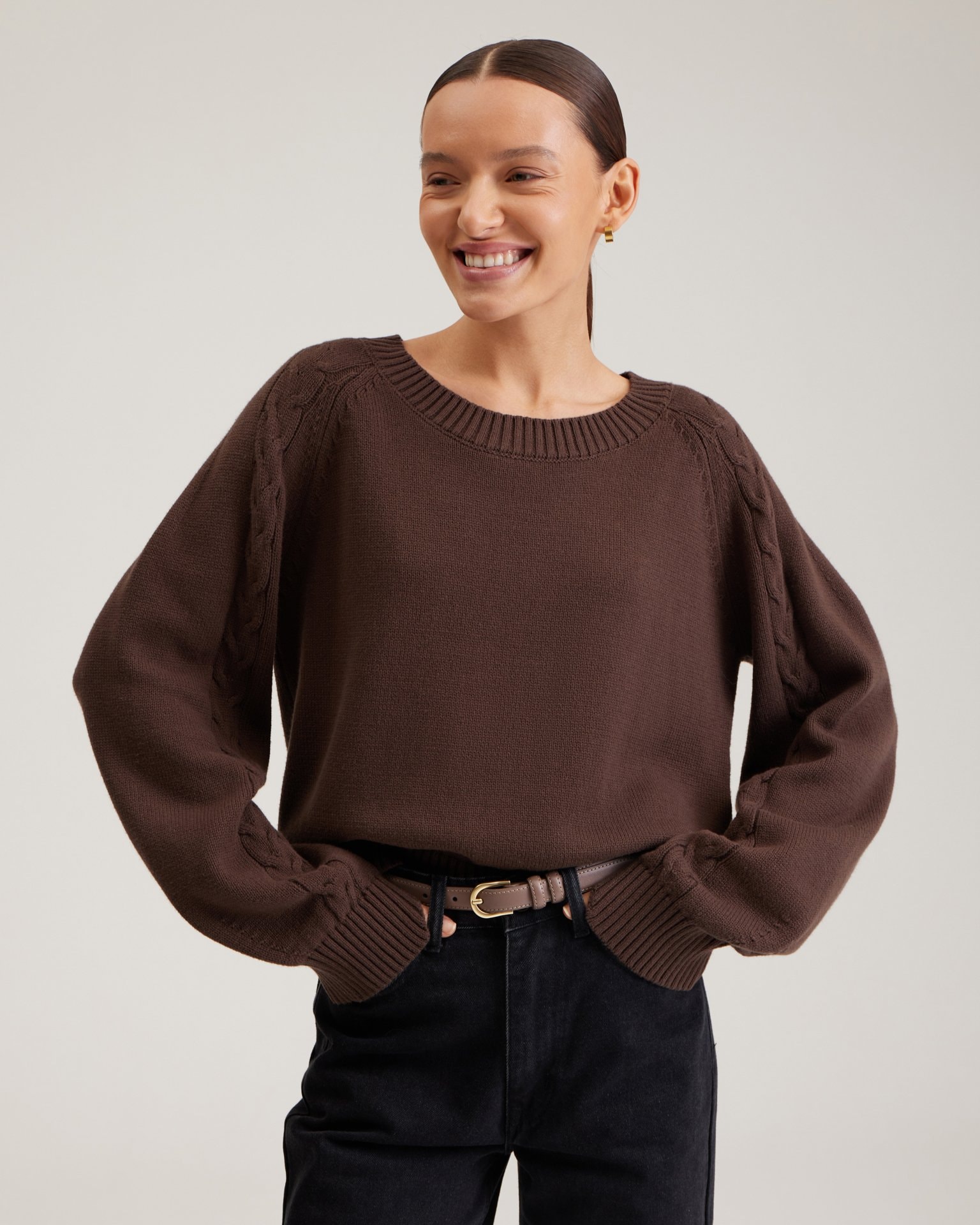 Cable-knit jumper, Brown — photo 7